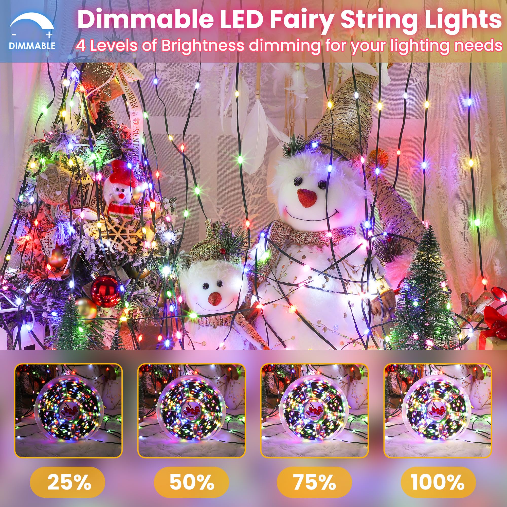 Larkvue 344Ft 1050 Leds String Lights With Remote  Dimmable 8 Modes Timer & Memory Function Fairy Rope Light For Christmas Tree Room Decor-Multicolor
