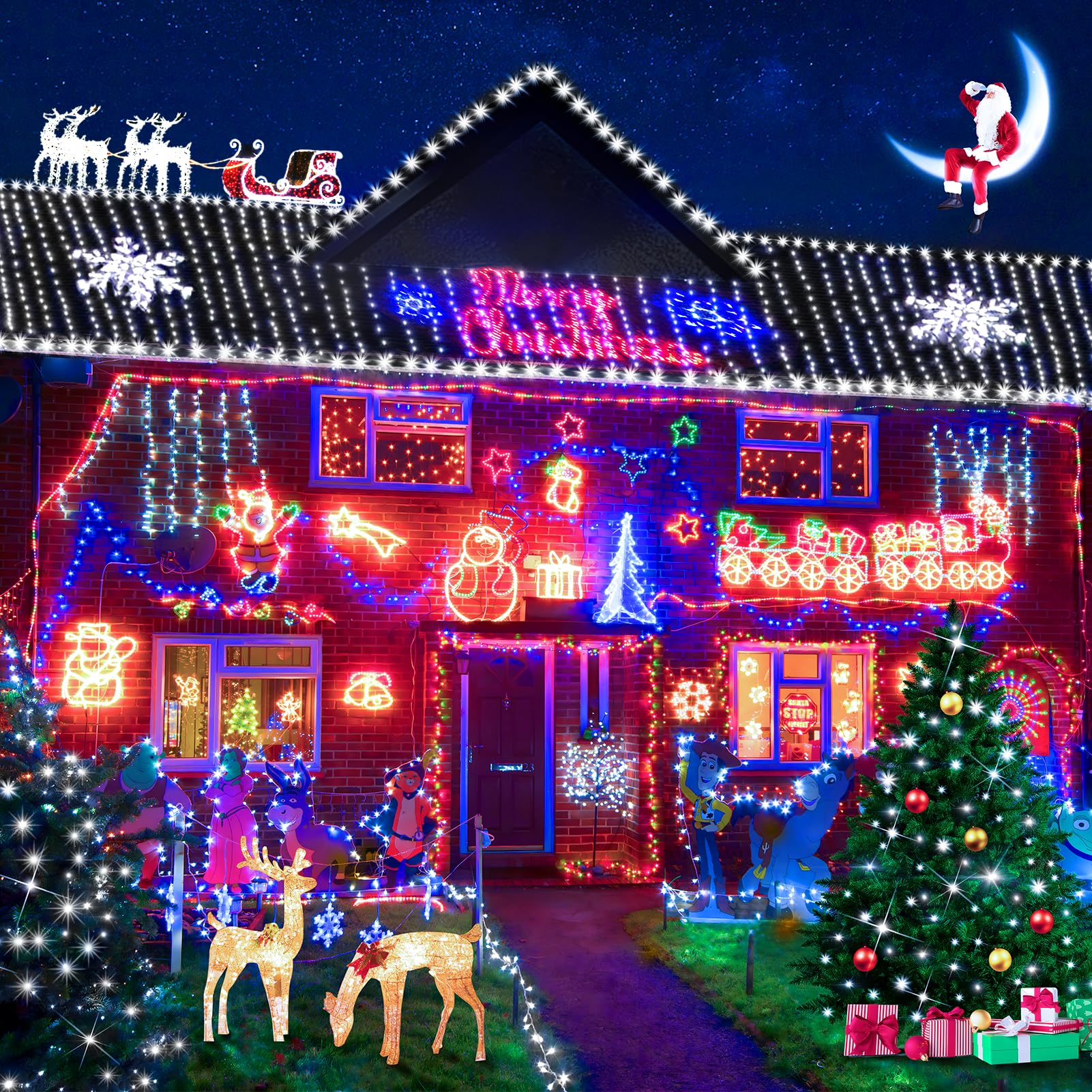 KNONEW 600ft 1500 LED Christmas String Lights Outdoor, Green Wire, Waterproof, 8 Modes, Cool White, Model KN-1000-LIG168-01