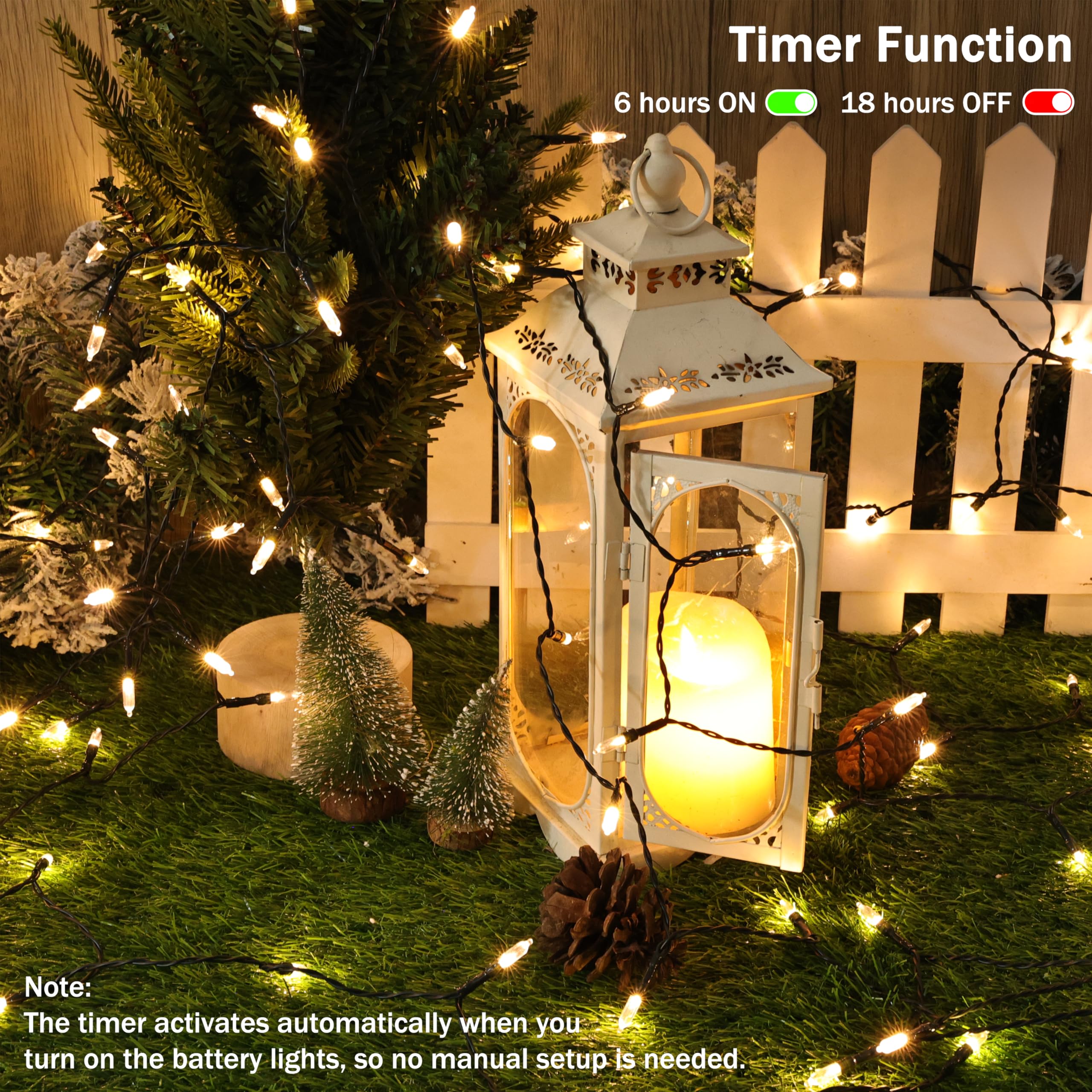 Lomotech Battery Operated Christmas Lights - 4 Pack Total 66Ft 200Leds Mini String Lights 8 Modes Waterproof With Timer For Home  Garden  Party  Holiday  Tree Decoration (Green Wire  Warm White)