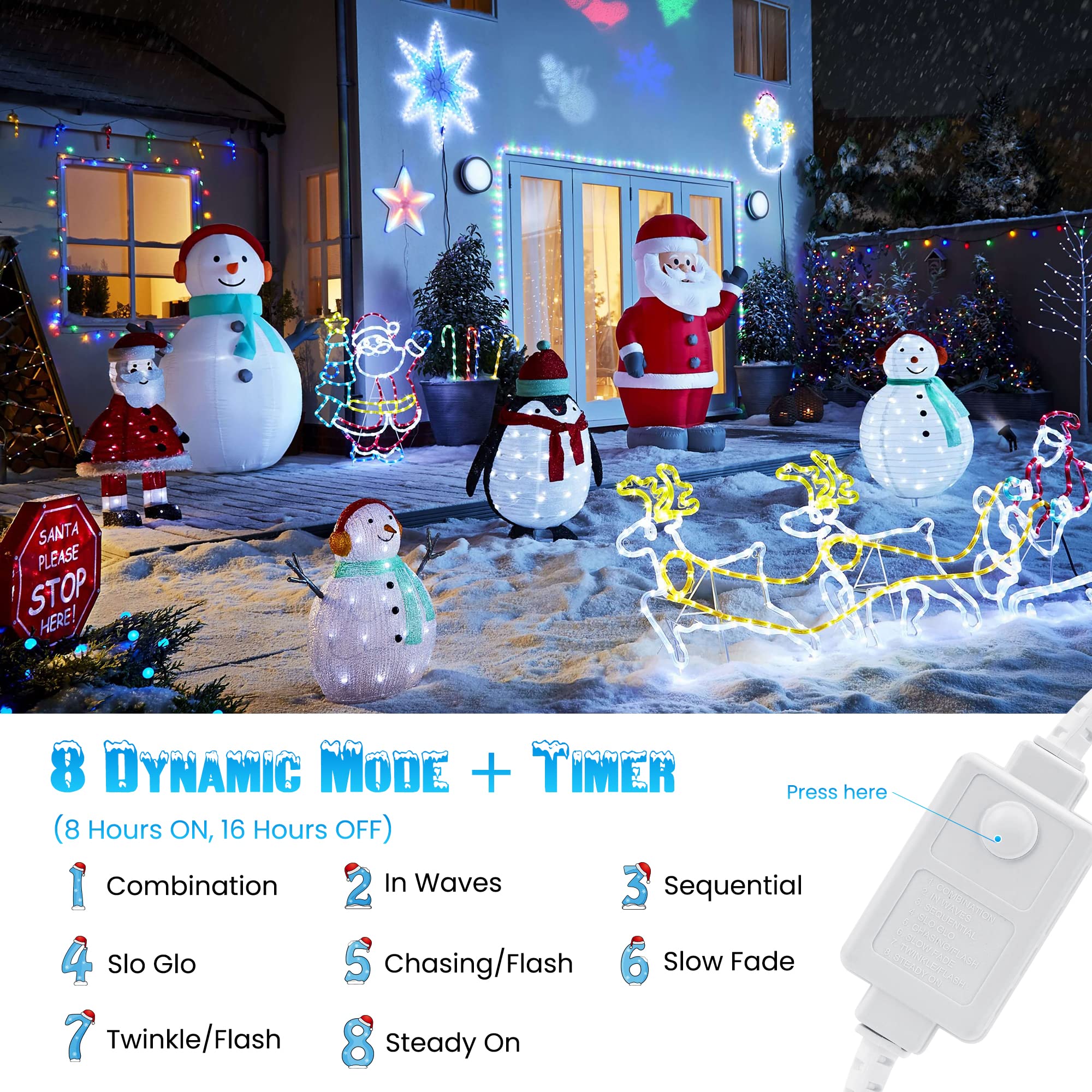 Toodour LED Rope Lights Outdoor, 100ft 720 LED Christmas Tube String Lights, 8 Modes Connectable Clear Tube Decorative Lighting