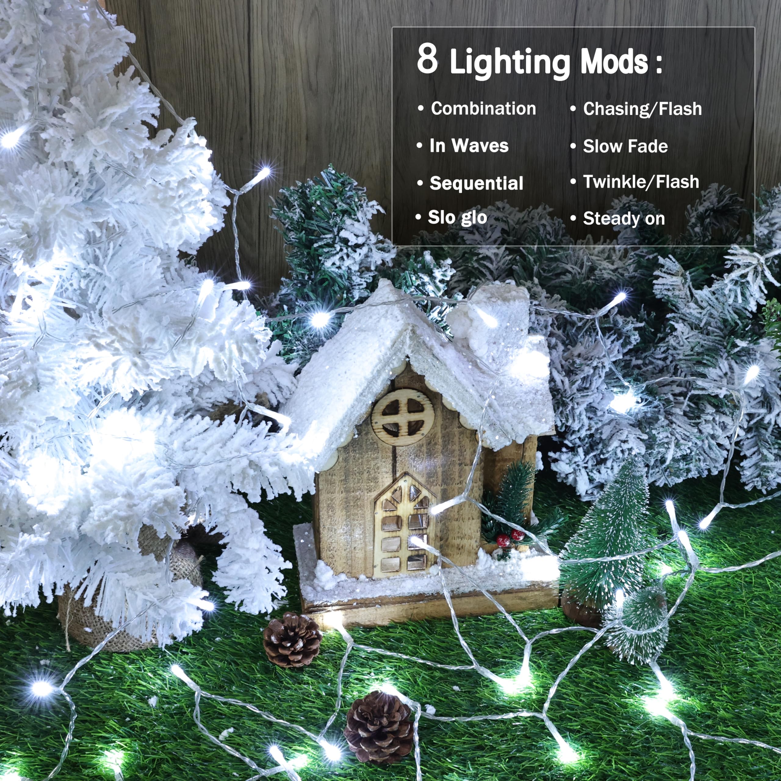 Lomotech Battery Operated Christmas Lights - 2 Pack Total 33Ft 100Leds String Lights 8 Modes Waterproof With Timer For Home  Garden  Party  Holiday  Tree Decoration (Clear Wire  Warm White)