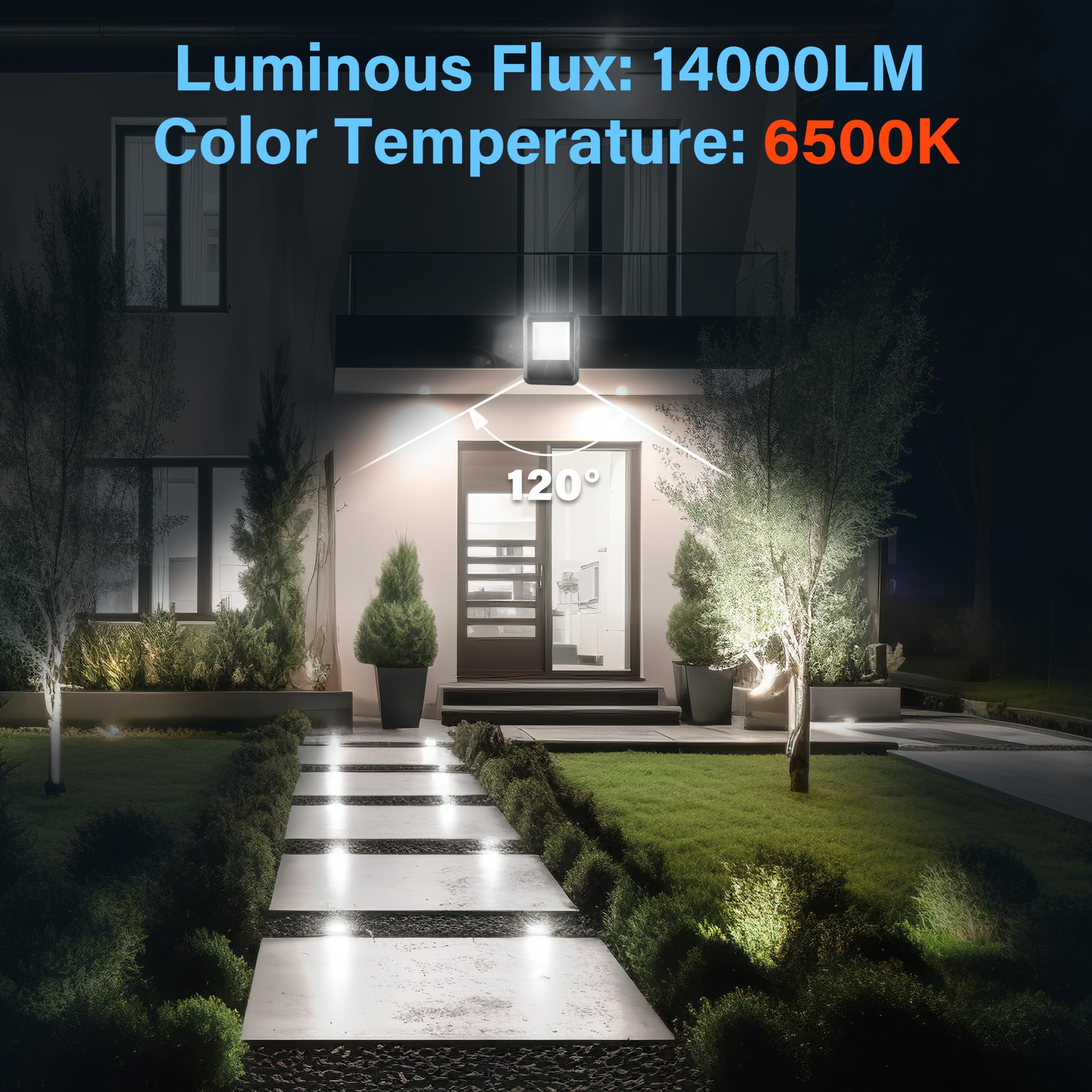 Simple Deluxe 2 Pack 100W Flood Lights Outdoor, 10000Lm Daylight White Led Work Light With Plug, Ip65 Waterproof, 6500K Floodlig