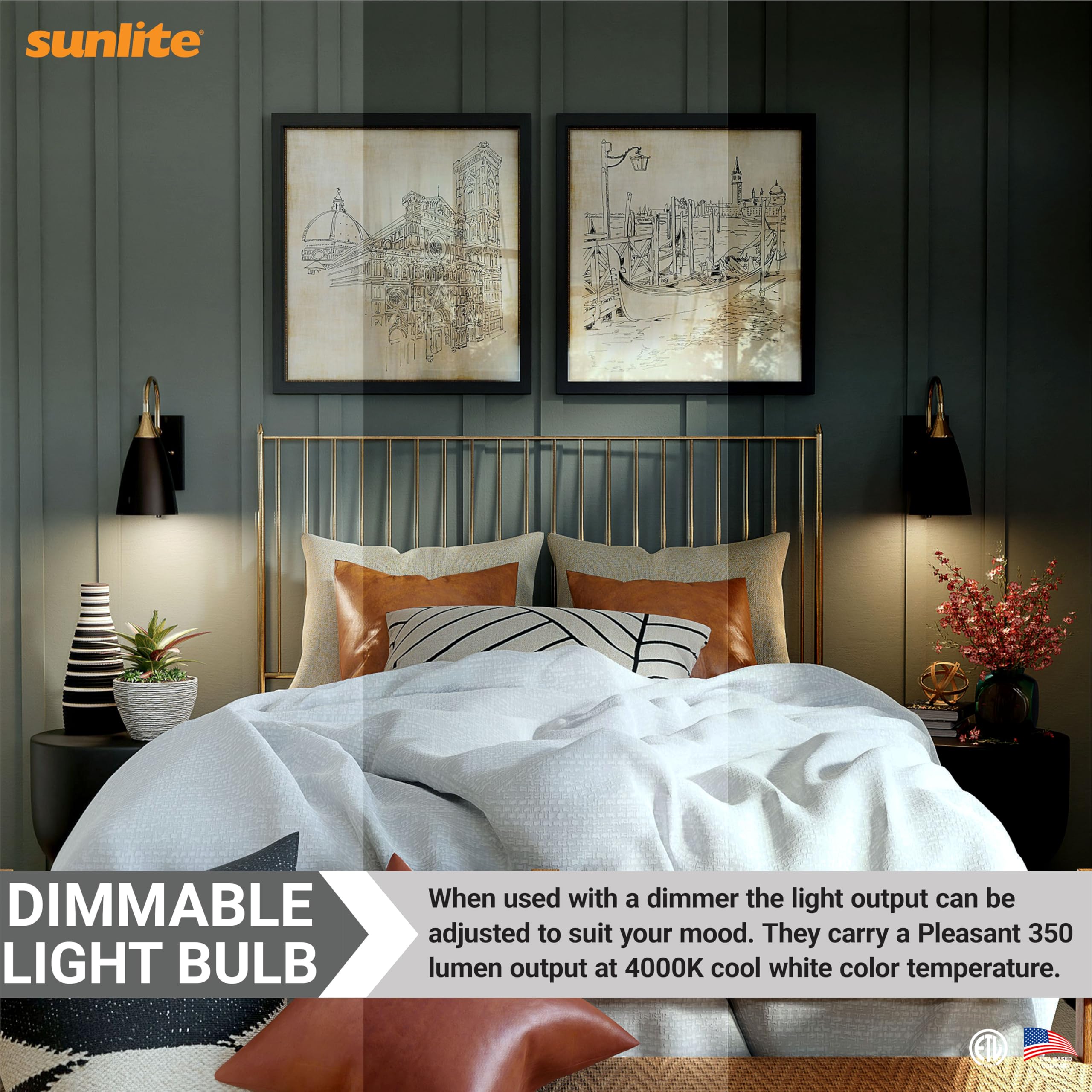 Sunlite G16.5 Light Bulb Led, 5W (40W Equiv.), 350 Lumens, Dimmable, Type G Globe Shape E12 Candelabra Base, Short Bulbs, Vanity