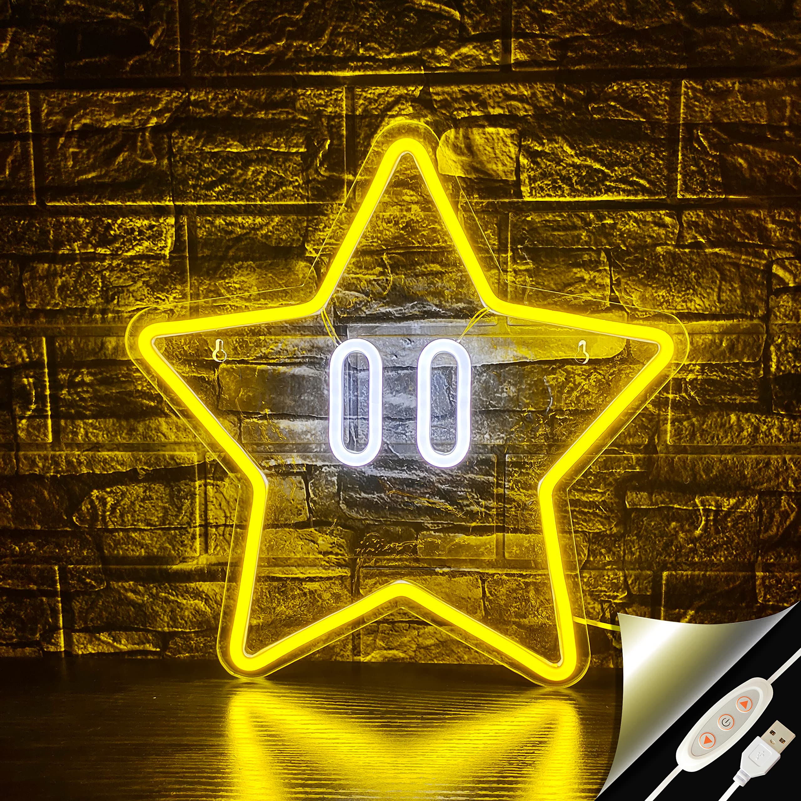 JIARODEY Star Neon Sign, Yellow Acrylic Gaming Wall Decor, 13.7x13.7in, Kids Room, Man Cave, Super Star Gamer Gift