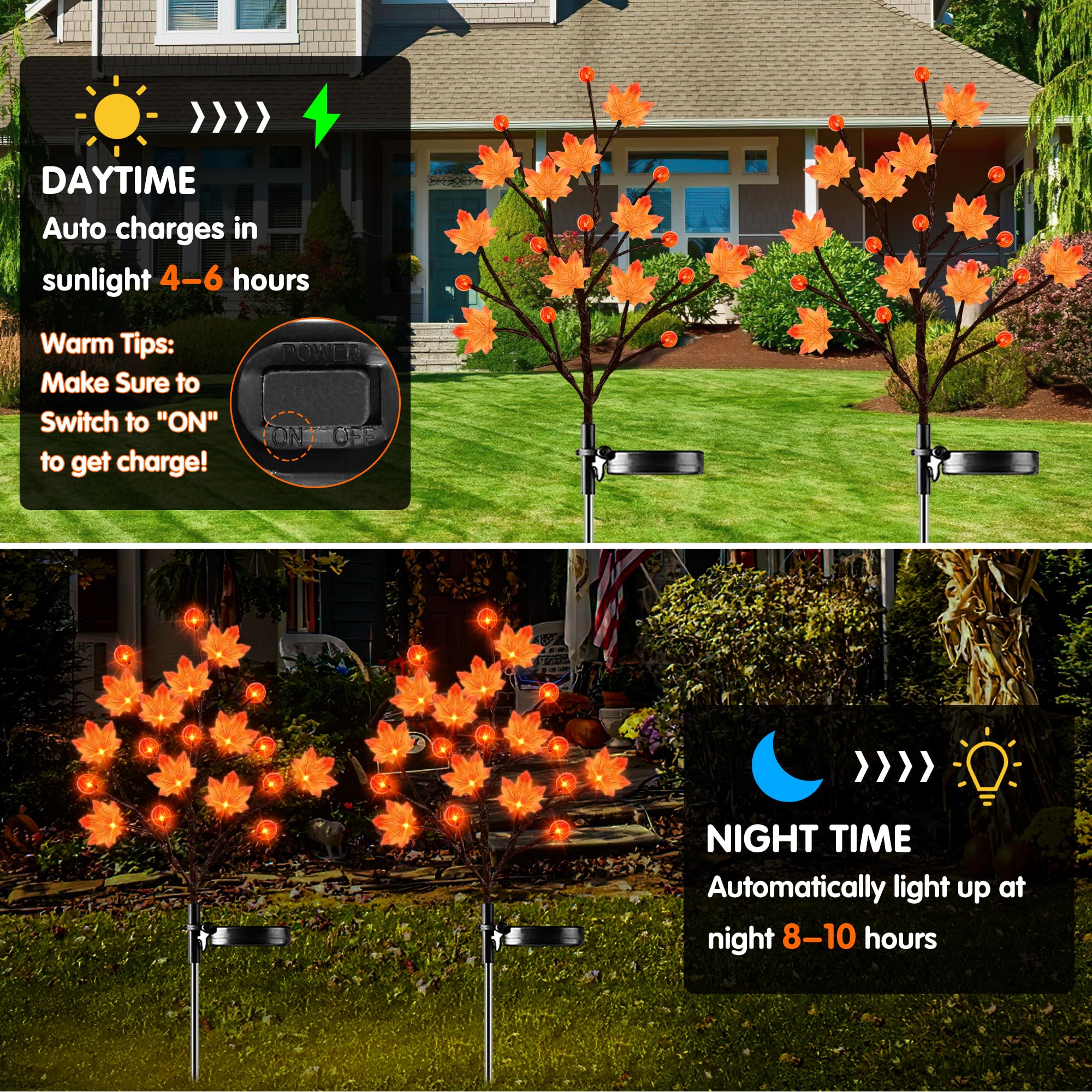 2 Pack Solar Outdoor Lights, Fall Decor Thanksgiving Decorations Outdoor Solar Lights With 3D Maple Pumpkin Lights, 2 Modes Fall Thanksgiving Lights Outdoor Solar Lights Waterproof For Yard Decor