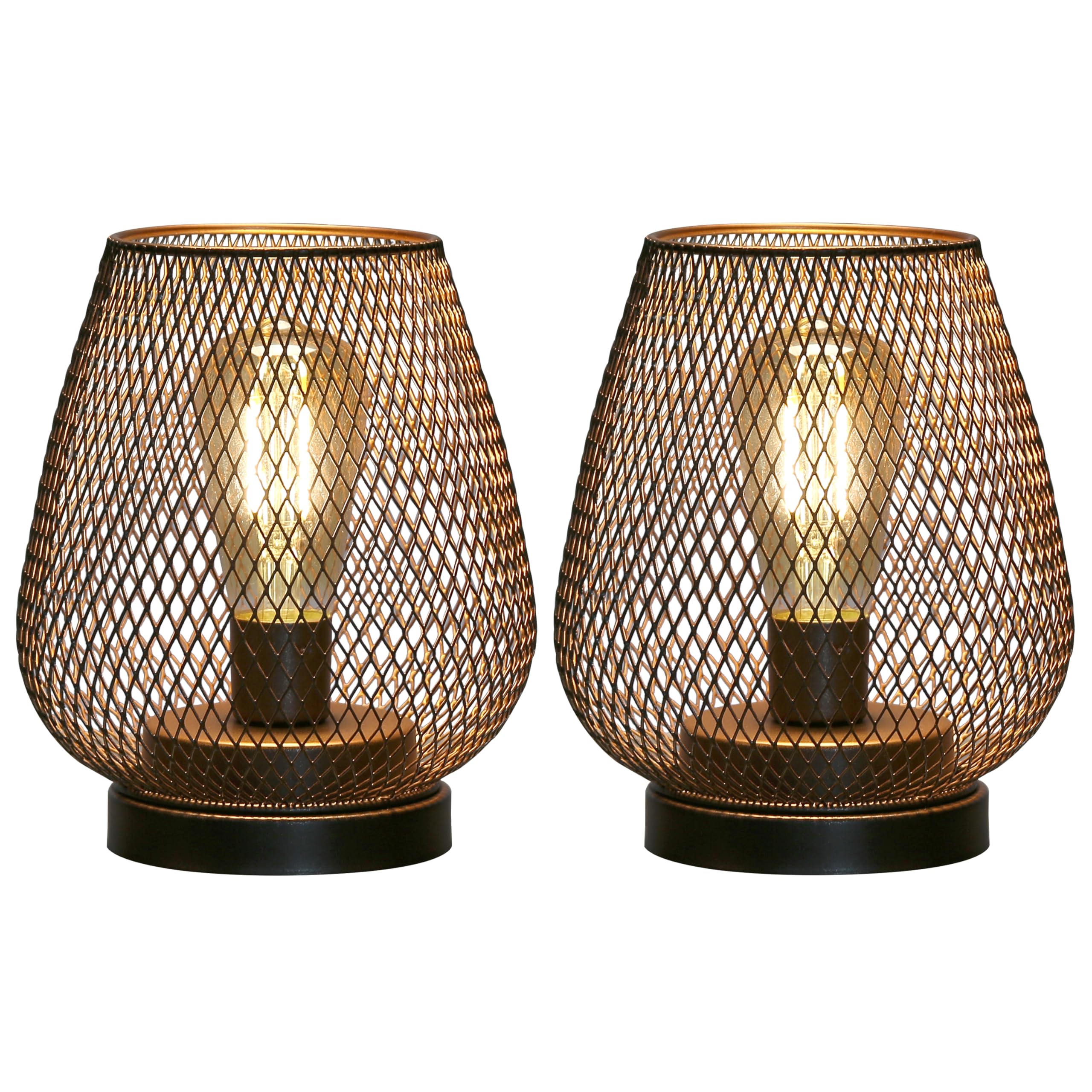 Jhy Design Set Of 2 Bronze Egg Metal Cage Led Lanterns For Weddings, Parties, And Outdoors