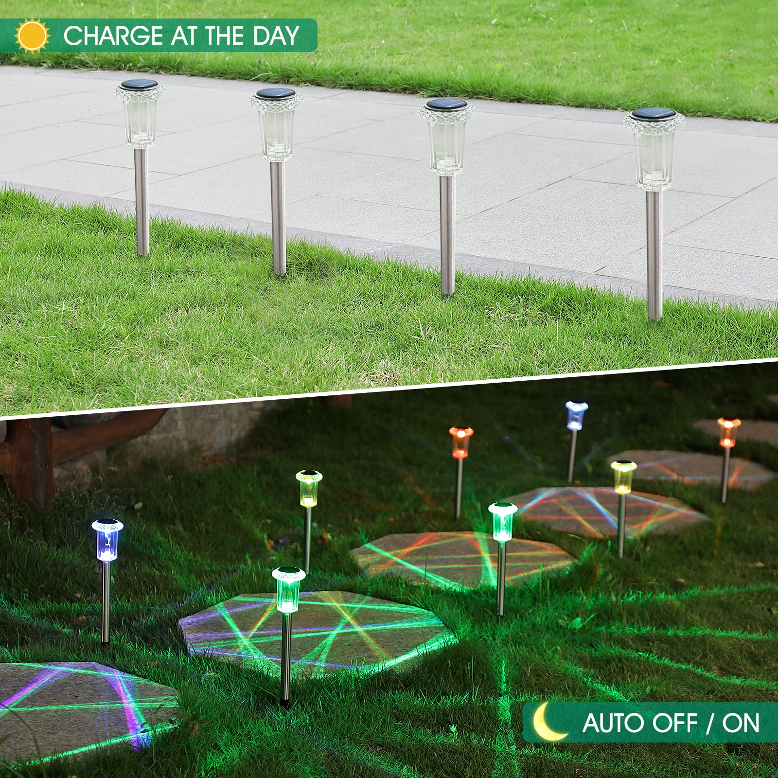 Eyrosa Solar Pathway Lights, 15 Pack, Waterproof, Acrylic, Color Changing, Model OSA003-15
