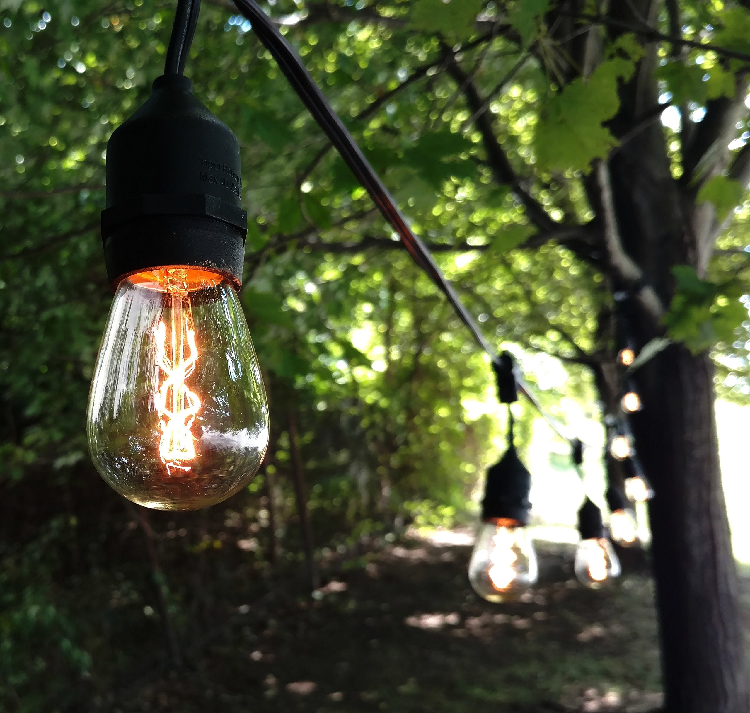 Hometown Evolution  Inc. E26 Outdoor Commercial String Lights With Suspended Socket For Weatherproof Heavy Duty Vintage Outside Lighting (S14 Zig Zag Edison 11 Watt Bulbs  100 Foot 50 Socket)