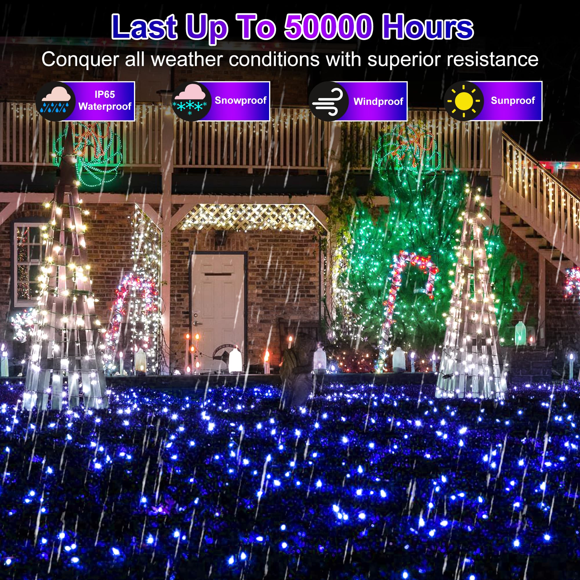 Xikengshq 750 Led Christmas Lights Outdoor Use  246Ft 8 Lighting Modes Fairy Lights For Outside  Christmas Tree Lights Outdoor Ip44 Waterproof For Xmas Patio Yard Fence Deck Balcony Garden Decorblue