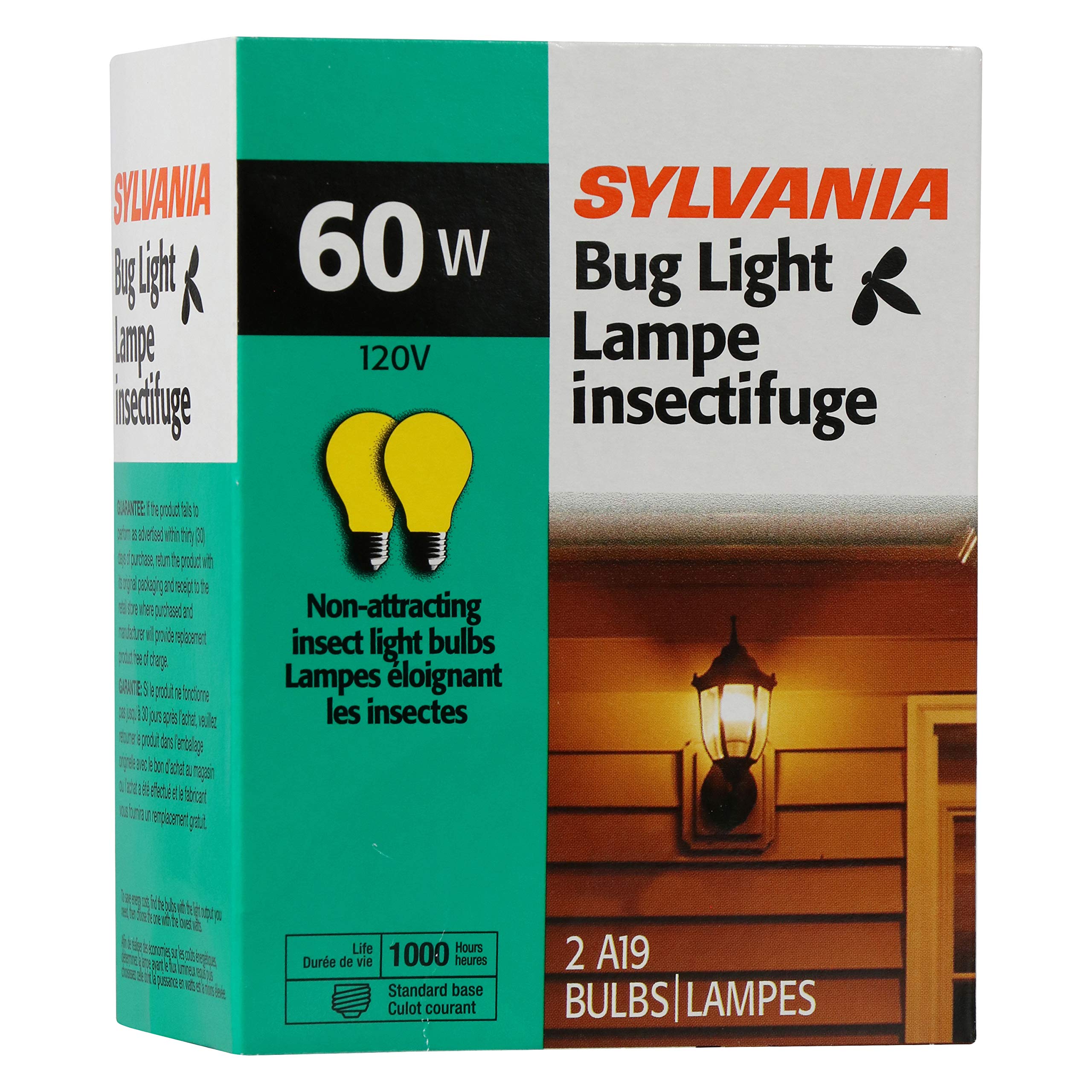 LEDVANCE SYLVANIA A19 Incandescent Bulb Yellow 60W 2850K 2 Pack Glass Medium Base