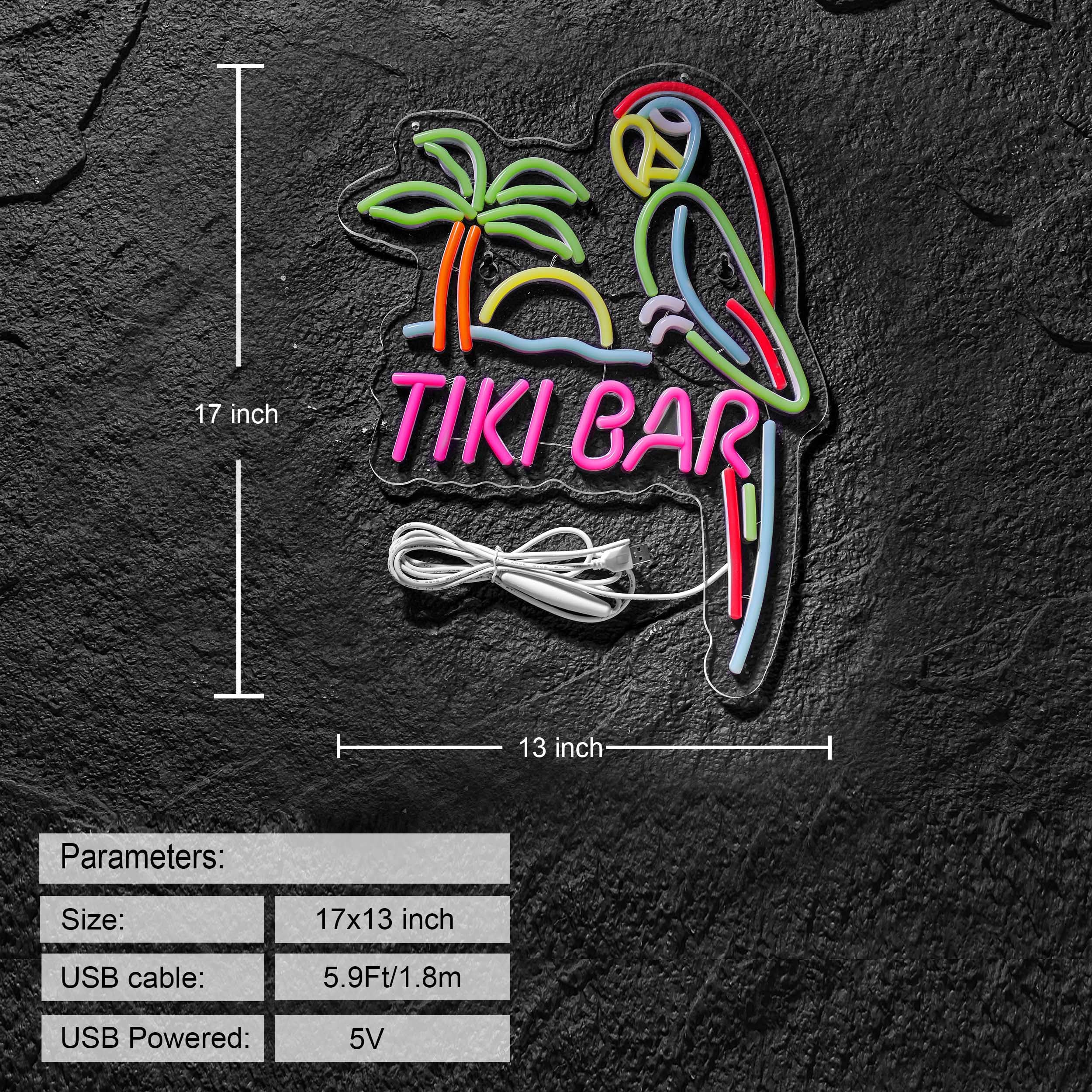 ZODZ Tiki Bar Parrot Neon Light Sign Dimmable USB Powered 17x13 inch Pink Yellow Green White Blue Orange