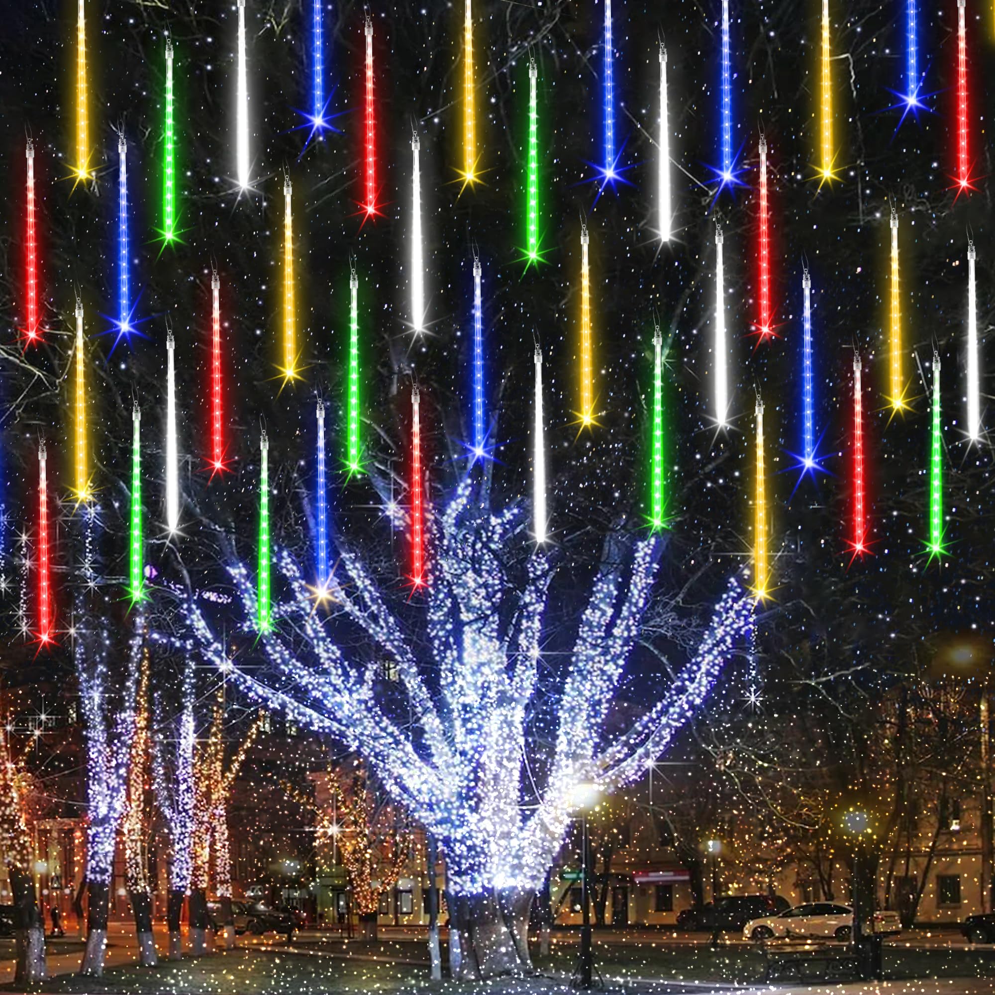 Joomer Meteor Shower Lights, 240 LED Multicolor Icicle Lights, 11.8 inch Tubes, Waterproof, Connectable, Model GP-SW070DC0514T-IP44(