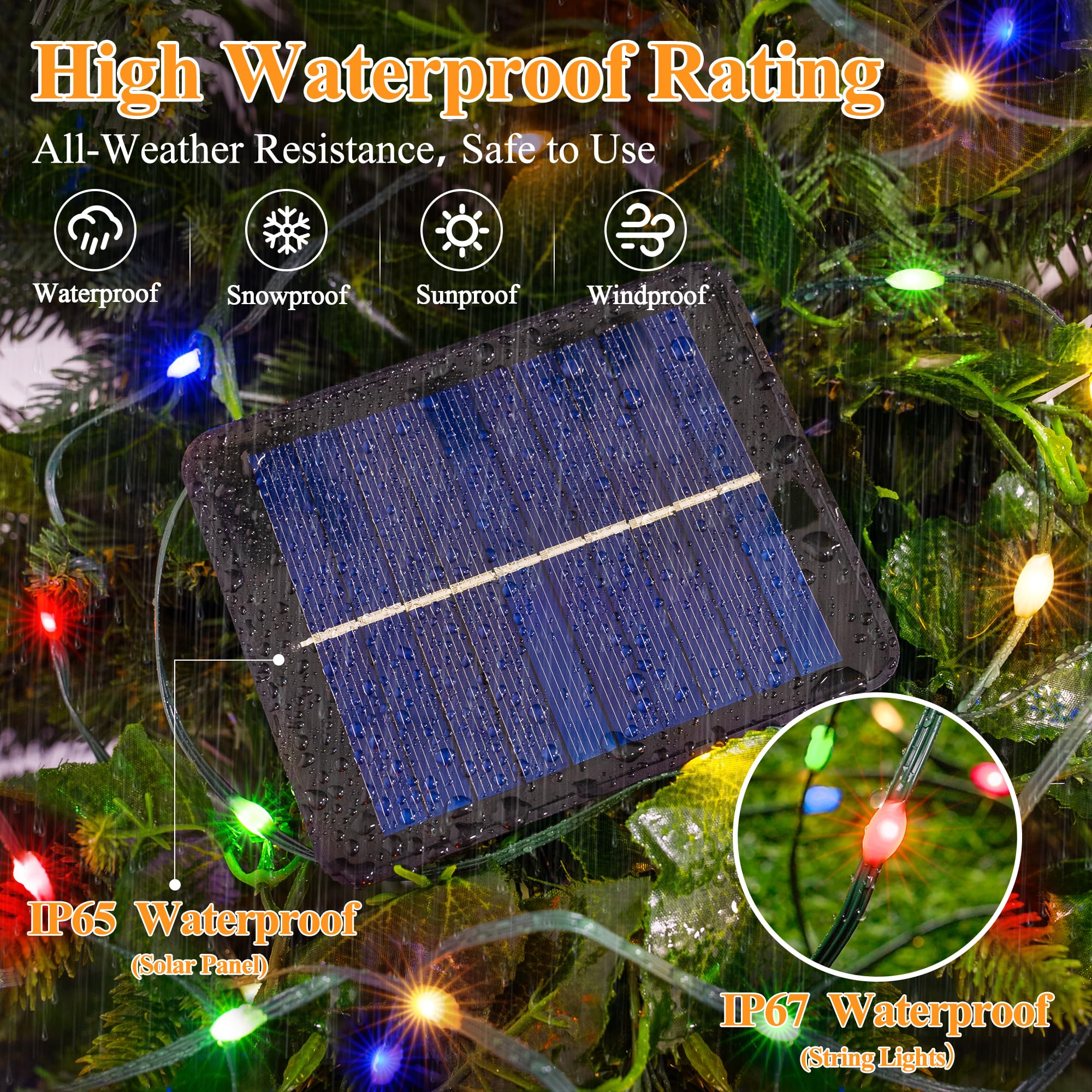 Solar String Lights 120Led 40Ft, Ip67 Waterproof String Lights For Outside With 8 Lighting Modes, Upgraded Solar Panel Fairy Lig