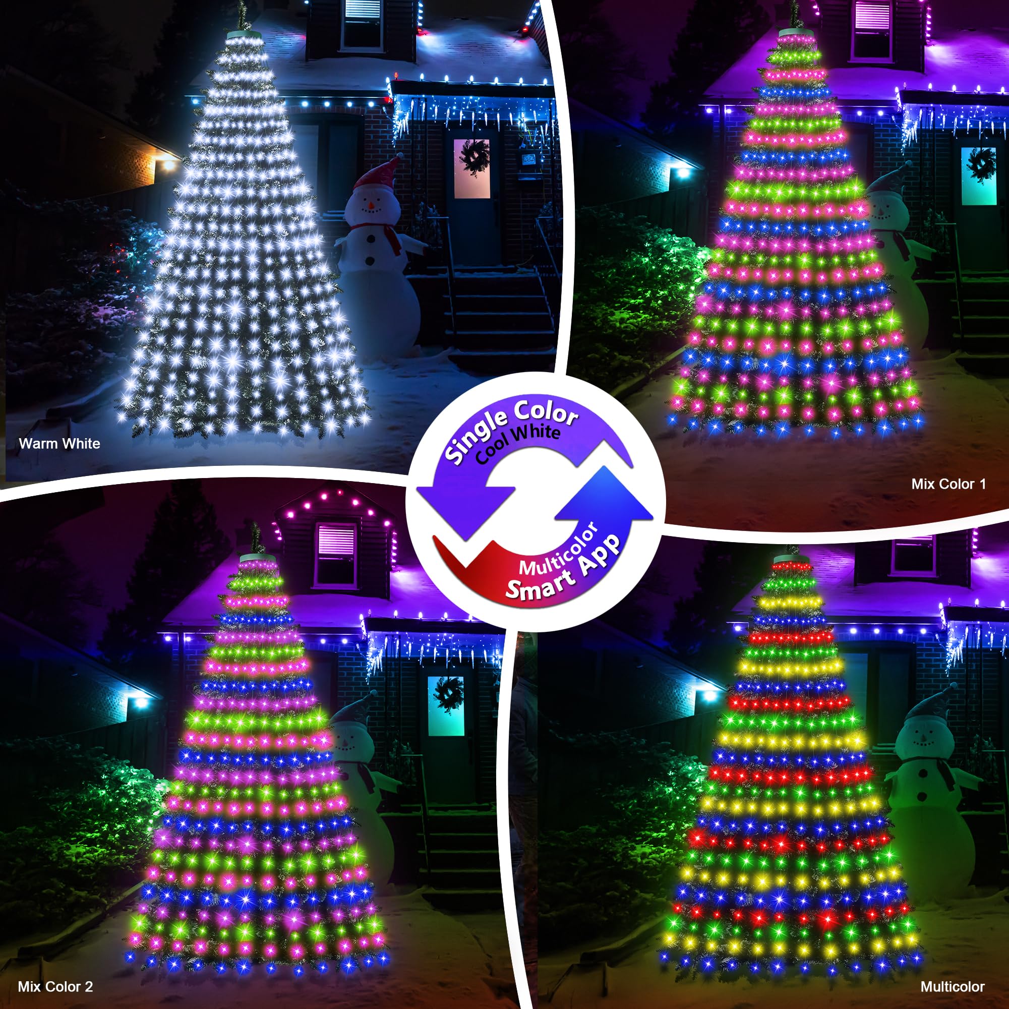 30+ Modes Ring Christmas Tree Lights Indoor Outdoor - 10Ft X 12 Lines 432 Led Easy App Control Color Changing Timer Remote Waterproof For 7.5 8 9 10 11 Ft Xmas Trees (Cool White To Multicolor)