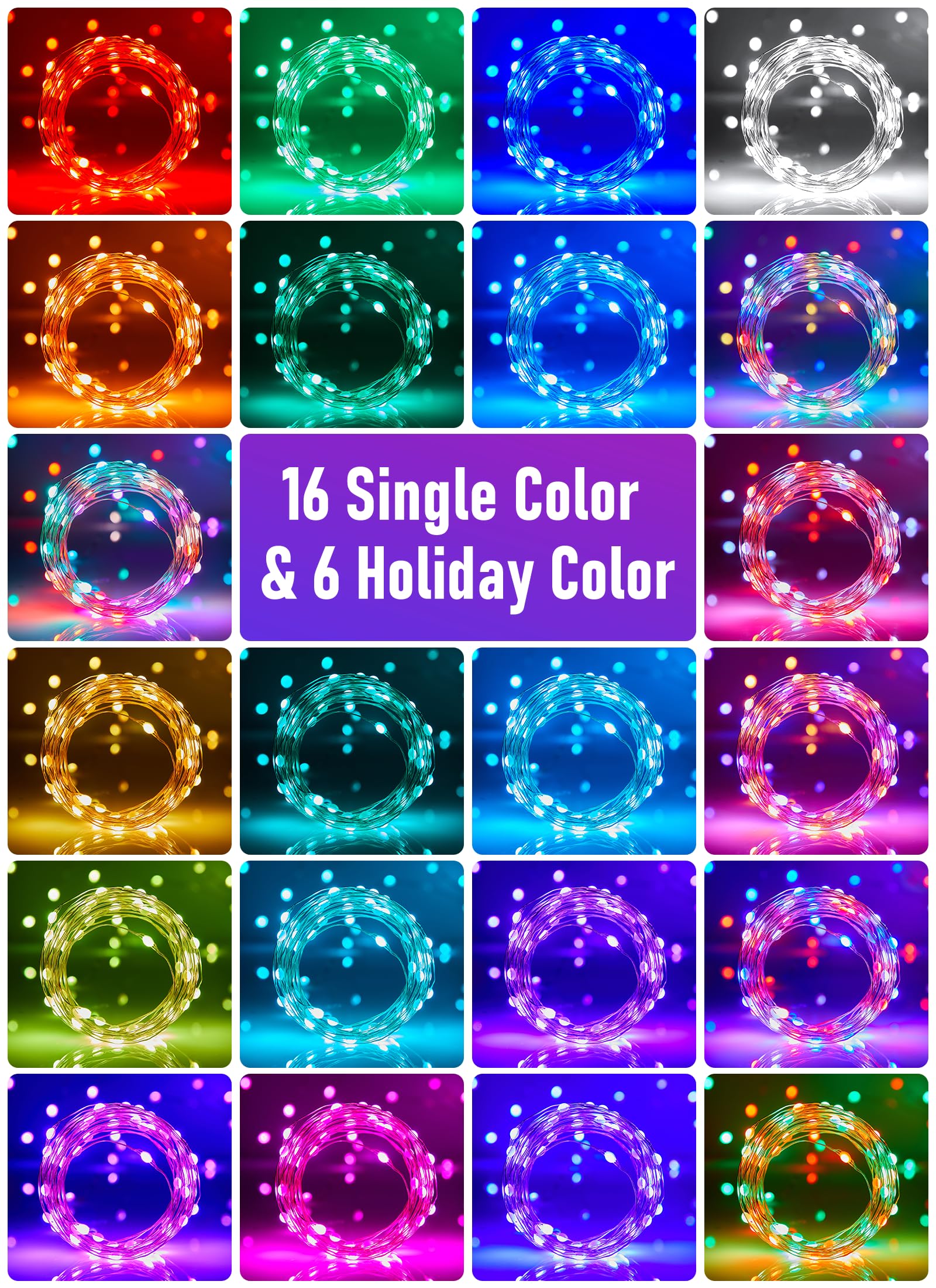 Minetom Fairy Lights String Lights 33 FT 100 LED with Remote, 16 Colors & 6 Holiday Colors, Copper, Model JY-YYY200-10