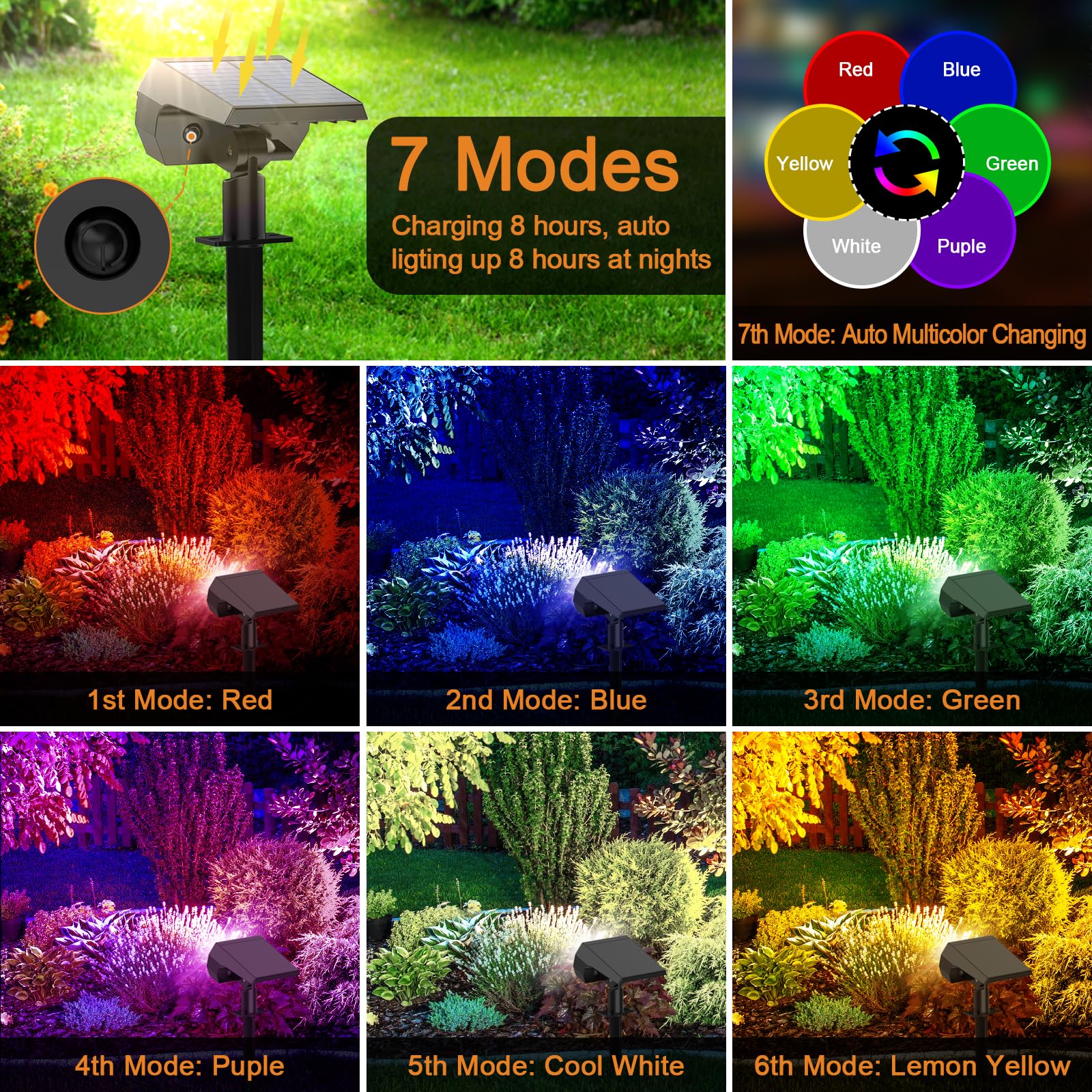 WELALO Solar Color Changing Spot Lights, 6 Pack Multicolor RGB, Waterproof, Model CPD-13 for Garden, Yard, Patio Decorations