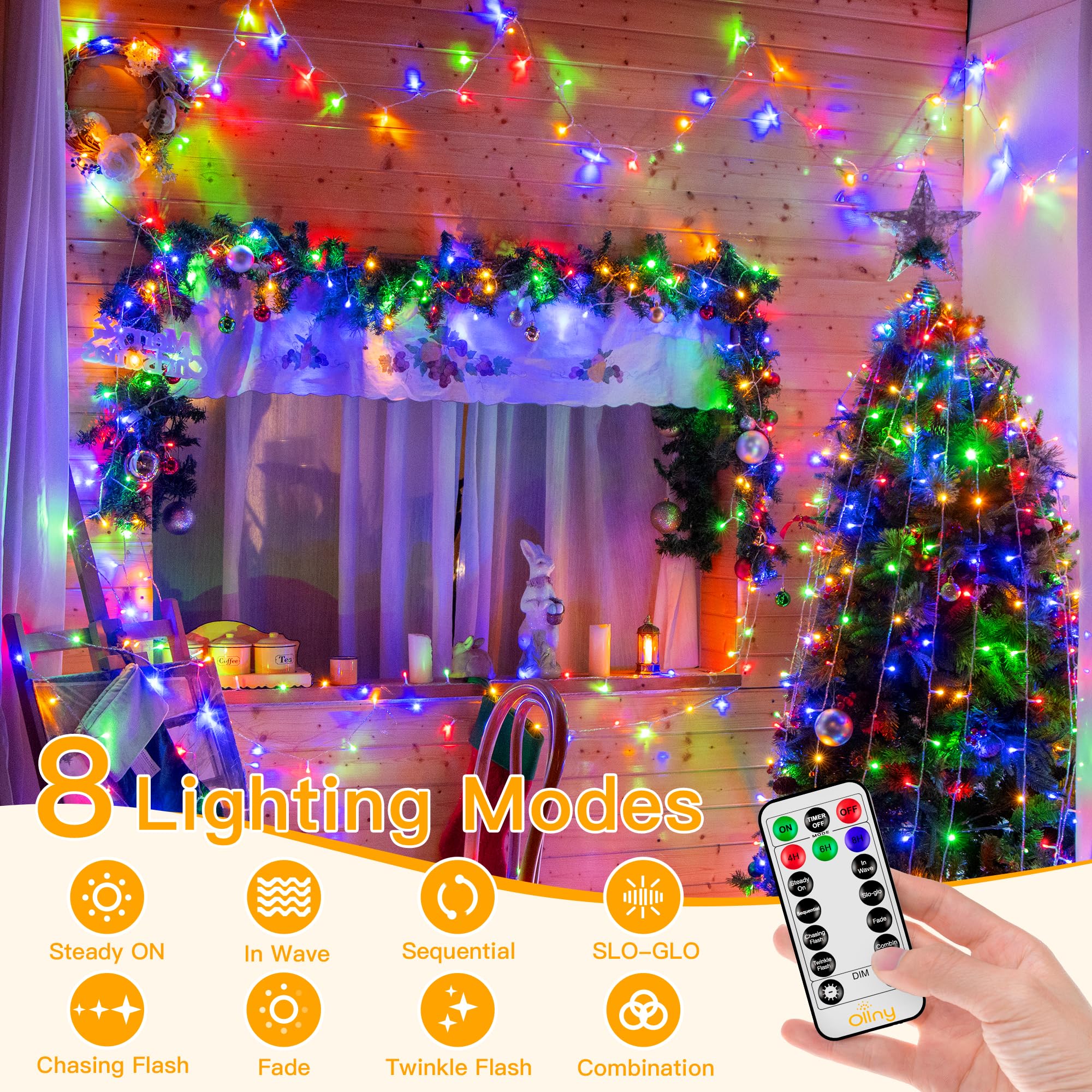 Ollny Christmas Lights Outdoor 400Led Multicolor Fairy Lights With Remote & Timer, 131Ft String Lights For Indoor/Outdoor Decorations