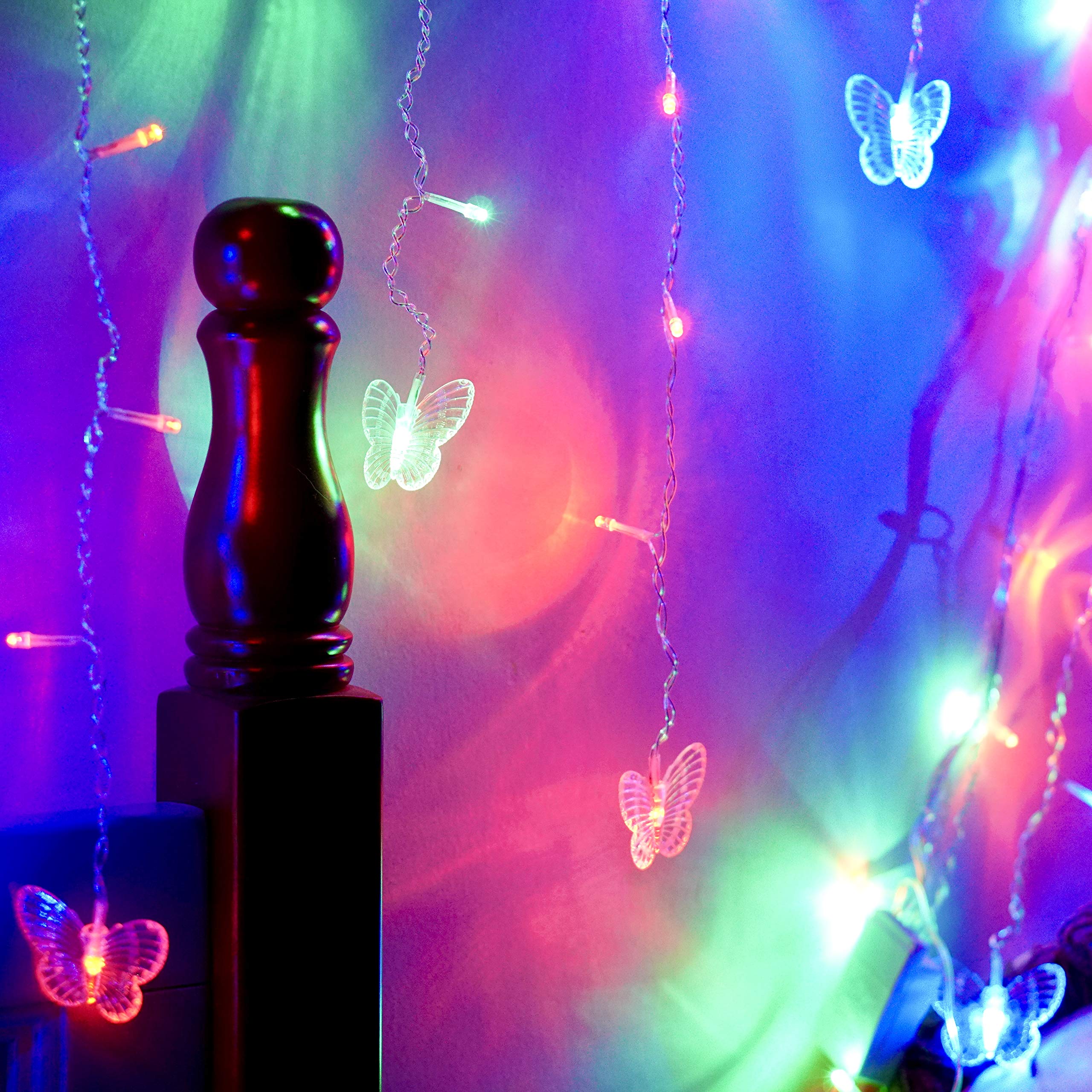 FELISHINE Butterfly Curtain Fairy Lights, 120 LED, 19.7FT, Multicolor, Waterproof Copper Wire, 8 Modes with Remote
