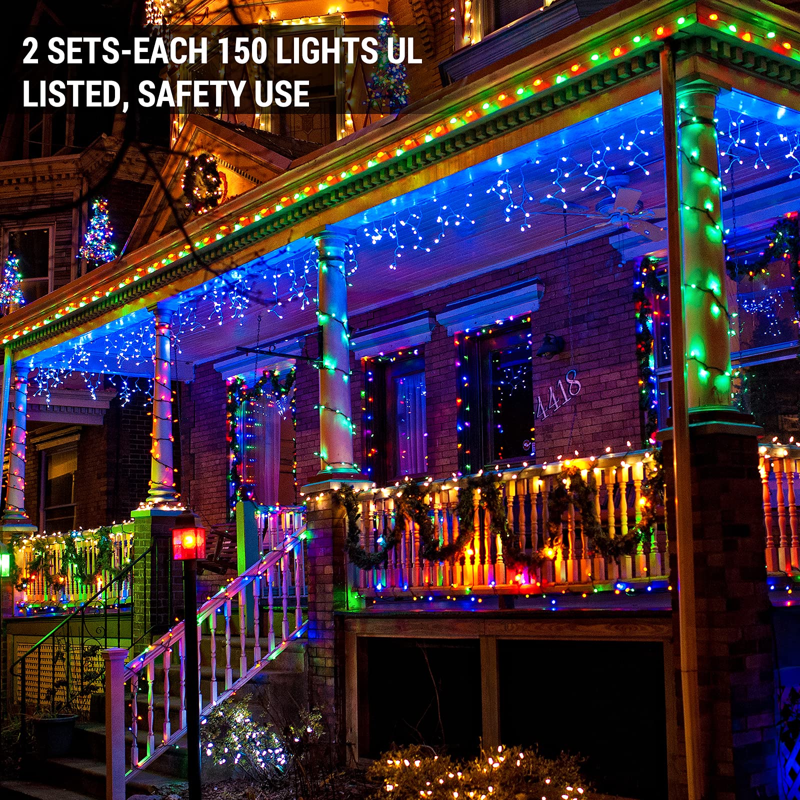 Brizled Blue Icicle Lights, 17.34Ft 300 Count Tradition Christmas Icicle Lights, 120V Ul Certified Icicle String Lights White Wi