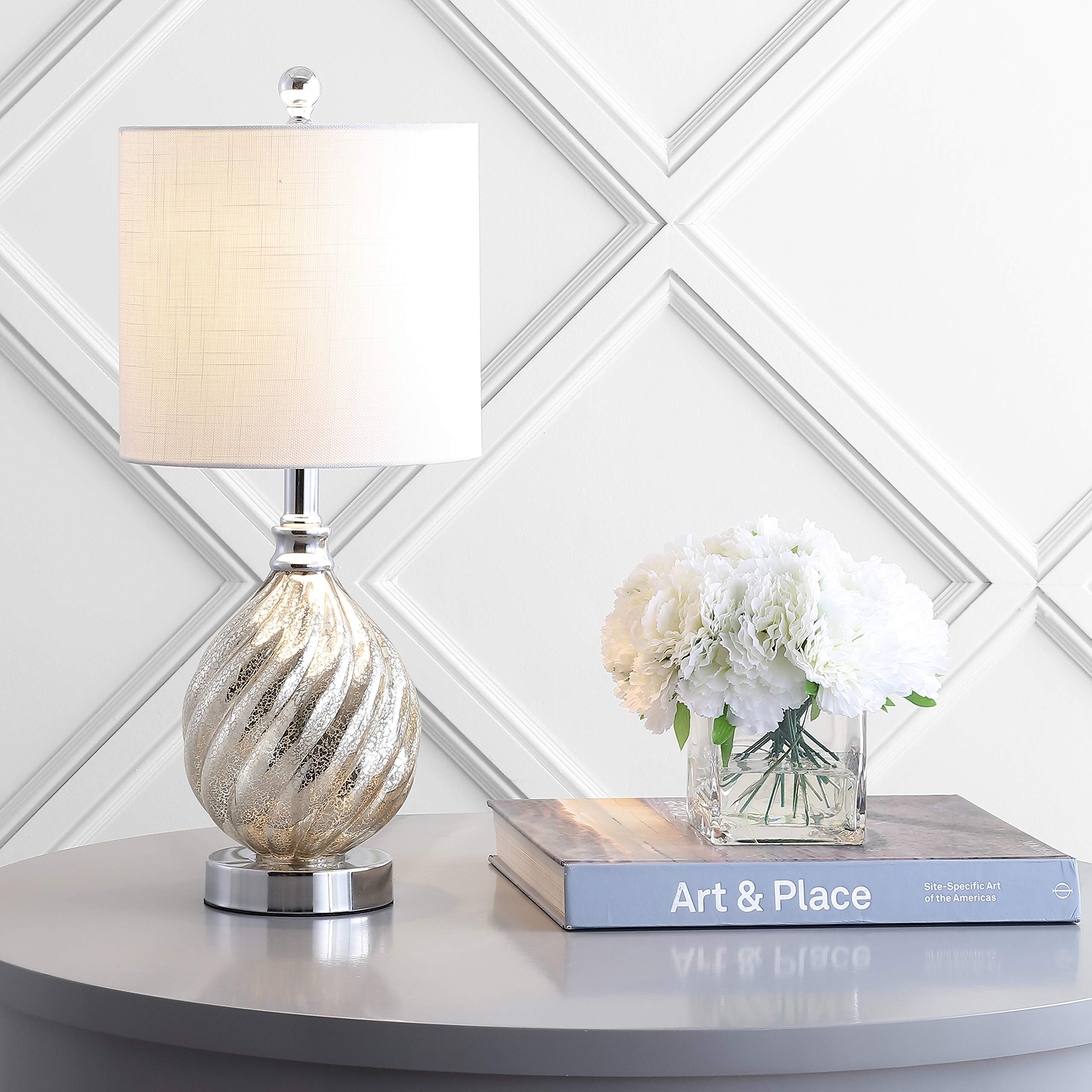 JONATHAN Y JYL1034A Glass/Metal LED Table Lamp 20.5in Mercury Silver for Bedroom Living Room Office