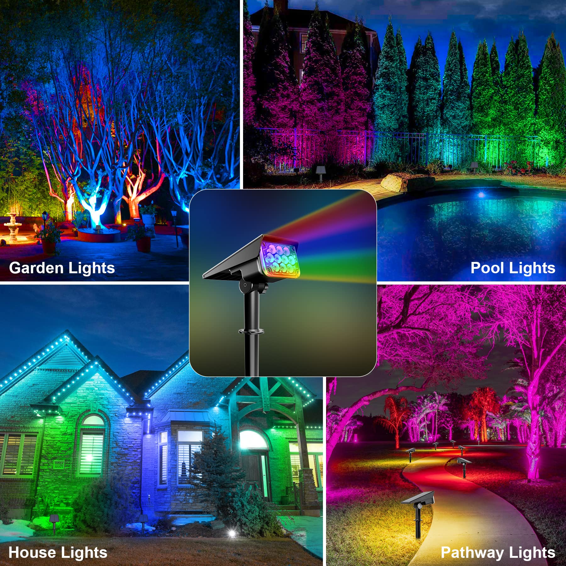 CREPOW Solar Spot Lights Outdoor, IP65 Waterproof, RGB Color Changing, 10 LEDs, 4 Pack, Model TS-G2202