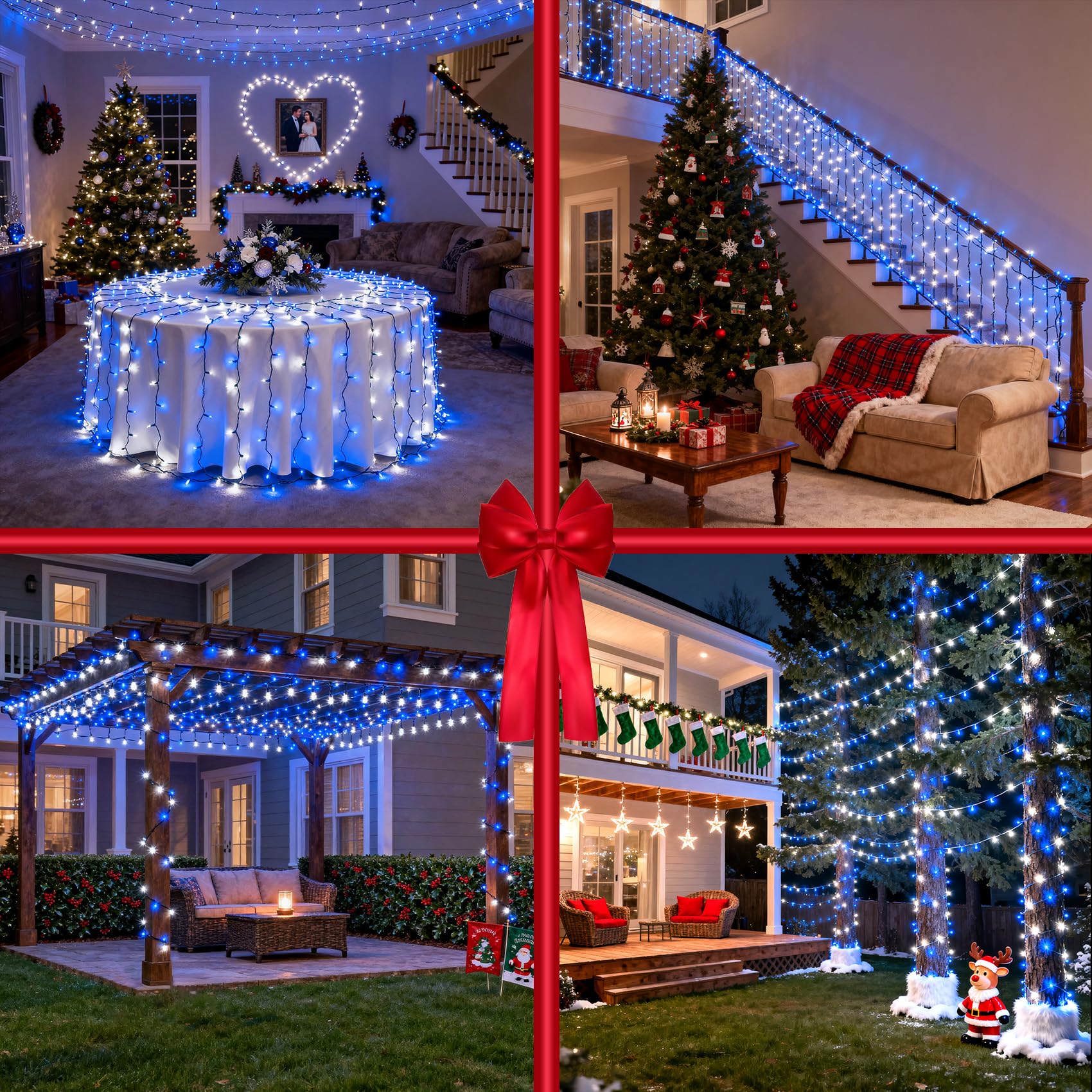 750 Led 240Ft Christmas String Lights Outdoor With 12 Lighting Modes  Green Wire Christmas Lights With Timer & Dimmable  Waterproof Plug In Fairy Lights For Room Party Home Patio Xmas  Blue & White