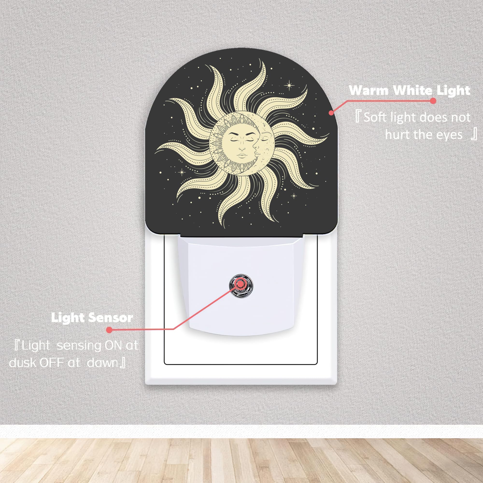 Axxitude Moon Star Sun Night Lights Plug Into Wall For Girls Boys Room,Night Light Led Lamp Dusk To Dawn Sensor Round Lamp For B