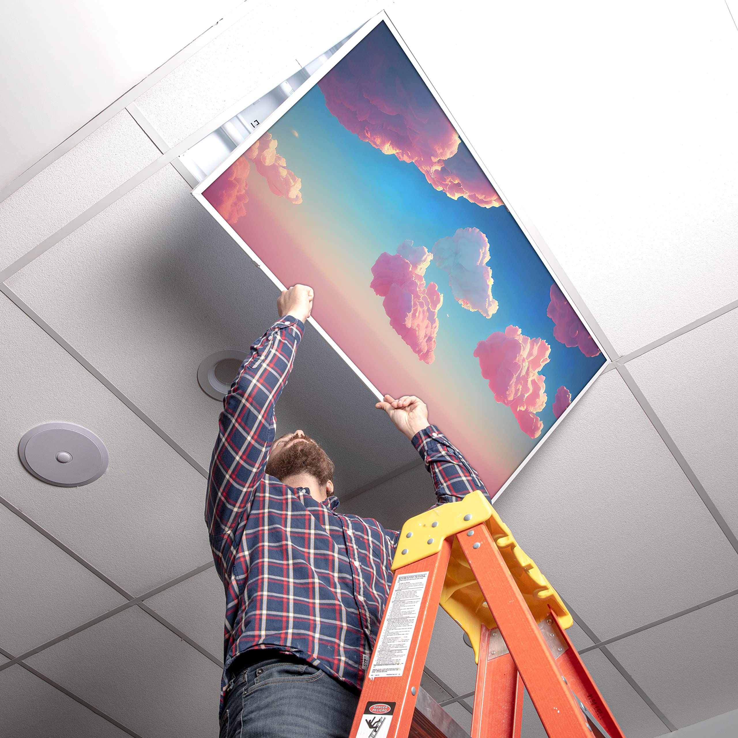 OCTO LIGHTS Fluorescent Light Cover Backlit Film Insert 2x4 Pink Clouds 22.38inx46.5in Classroom Office Lighting Solution