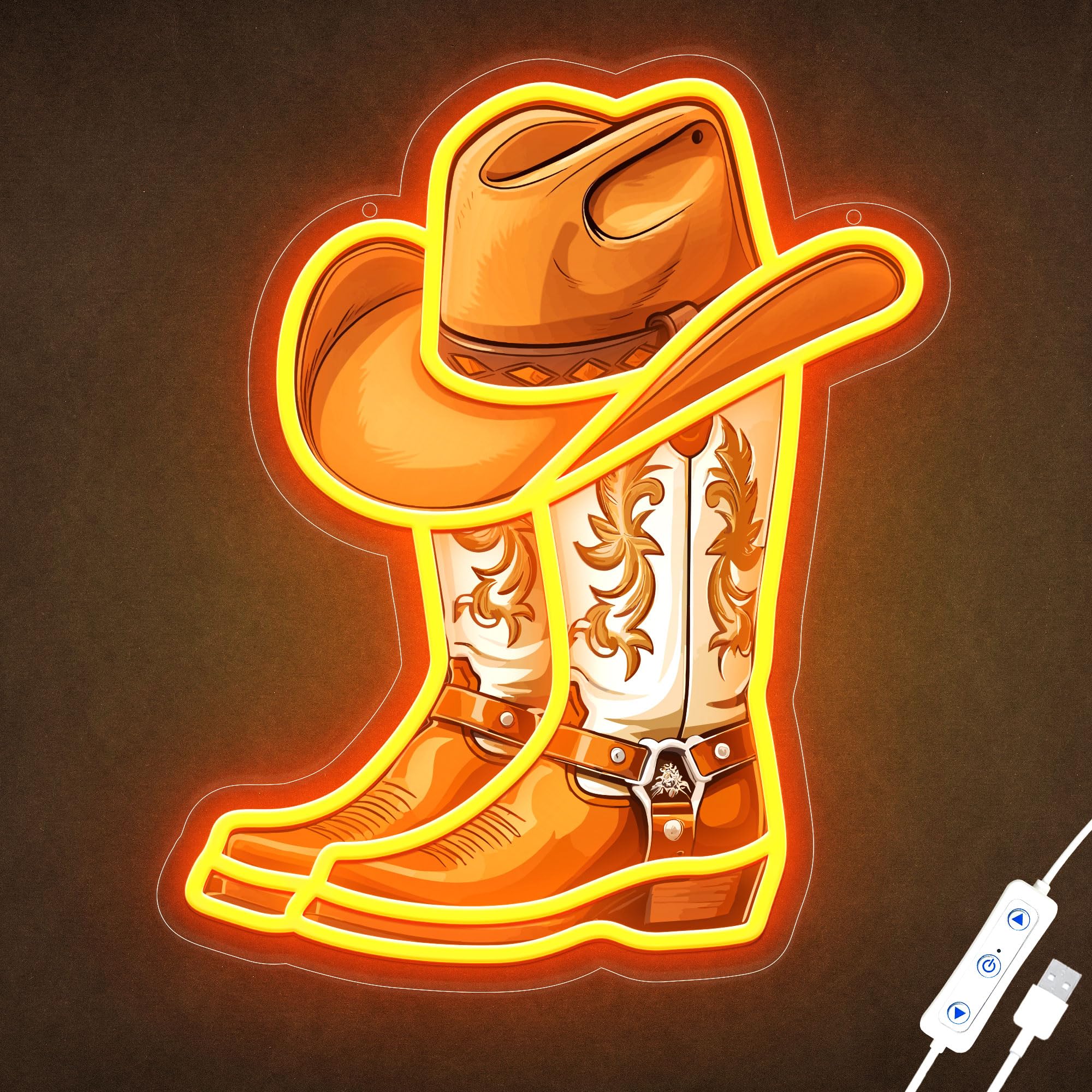 ZLOOREE Cowboy Boot Neon Sign, Dimmerable LED Wall Decor, 13 x 11 Inches, Golden Yellow, Model ZLOOREE