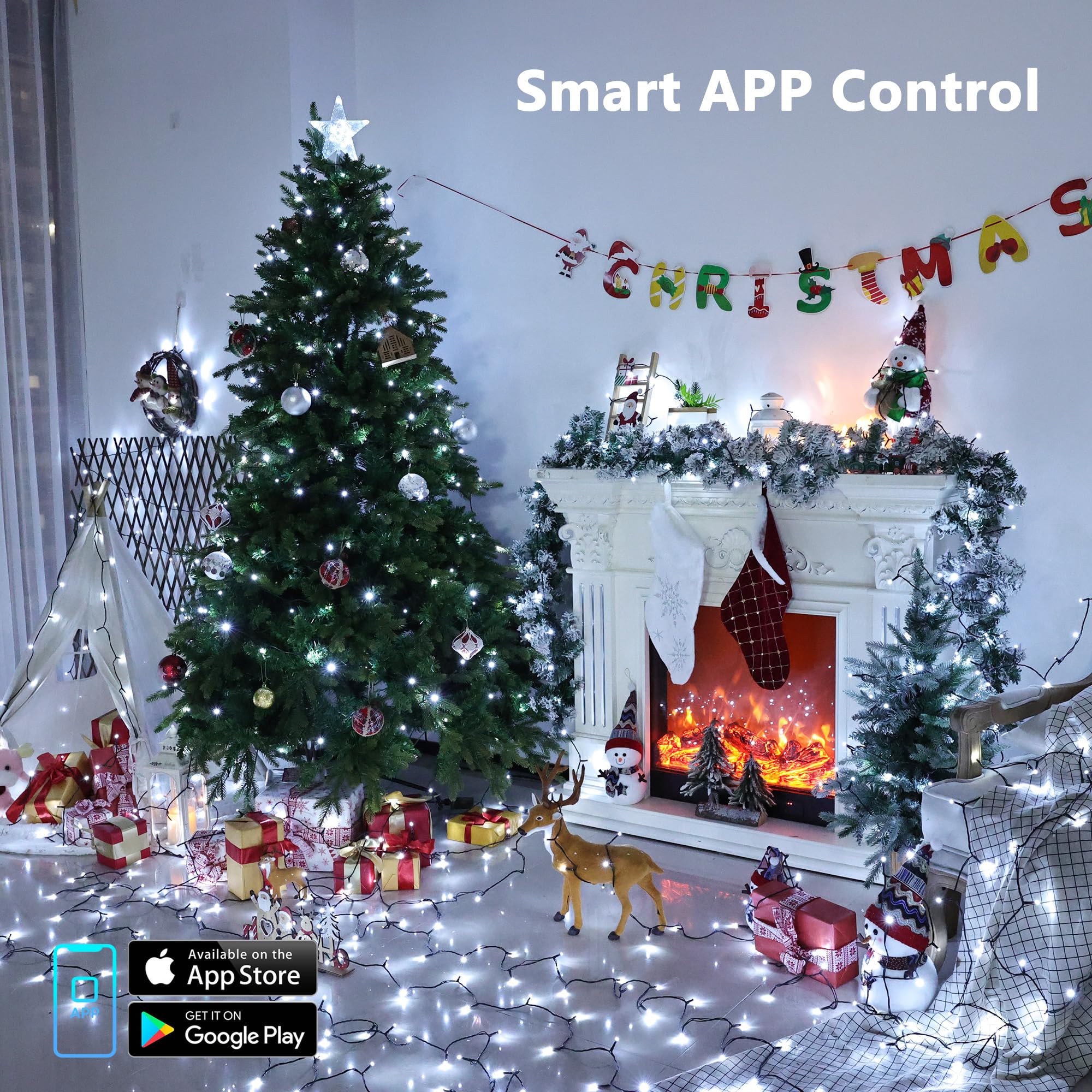 Brizled Smart Christmas Tree Lights, 66FT 200 LED Color Changing, App & Voice Control, Dimmable, Red & White, Model SLCL002