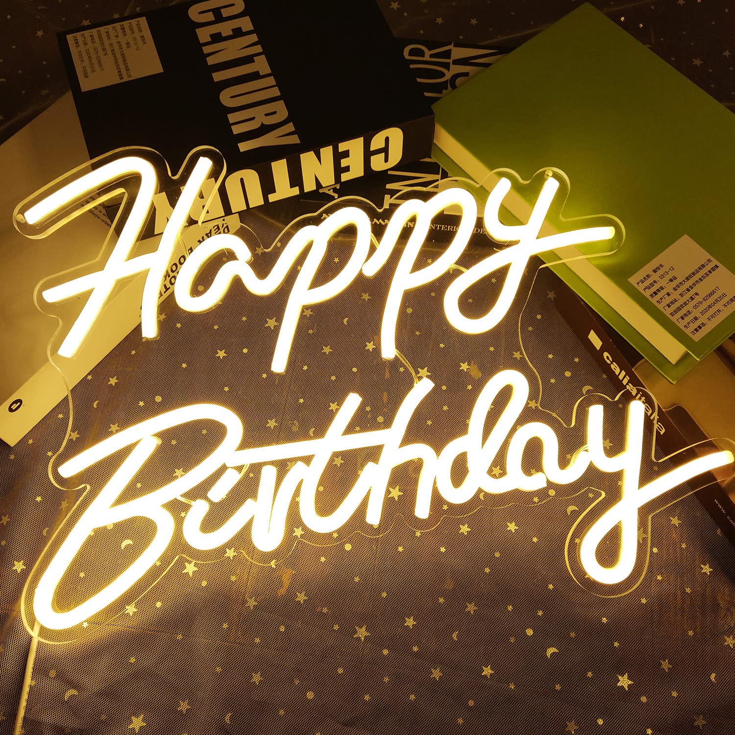 Ajoyferris Dimmable Neon Sign - Happy Birthday Light, 16.5x12 in, White Acrylic & PVC, USB Powered for Party Decoration