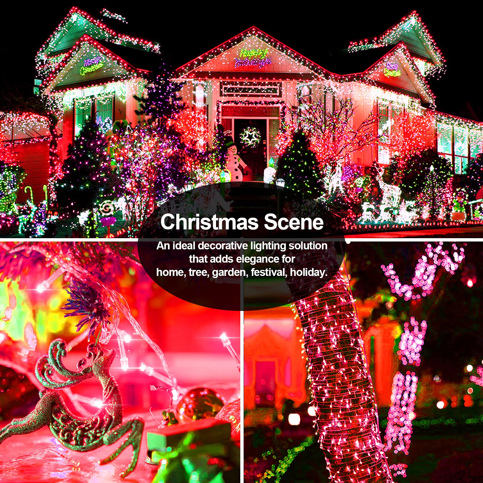 JXLEDAYY LED Christmas Lights Outdoor 1000 LED 403 Ft Clear Wire Red Waterproof 8 Modes Timer Model BG-CL3M3-306L01
