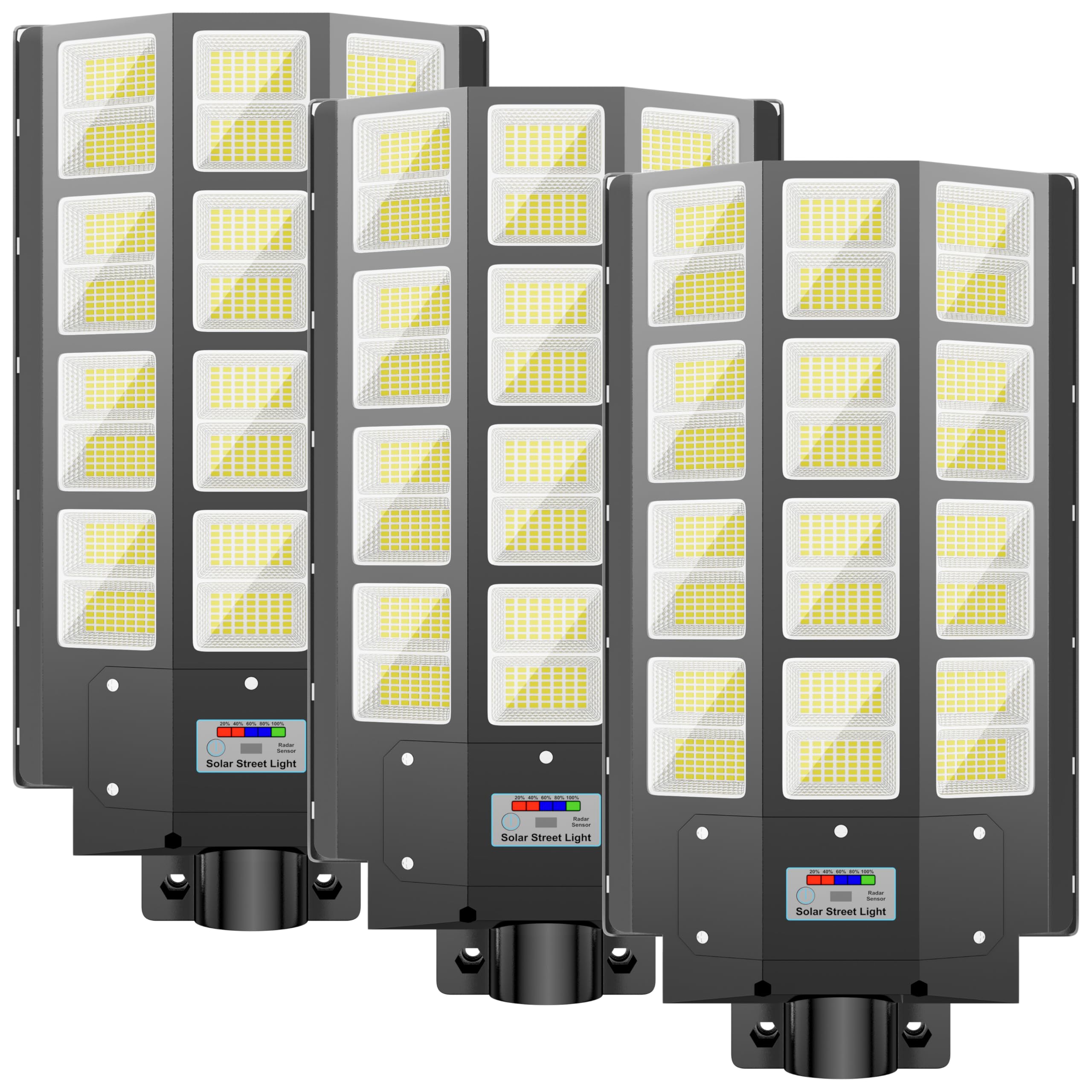 XMPTYN Solar Street Light 8000W, 240000LM, Dusk to Dawn with Motion Sensor, 3 Pack, Black, Model DWM-SP102