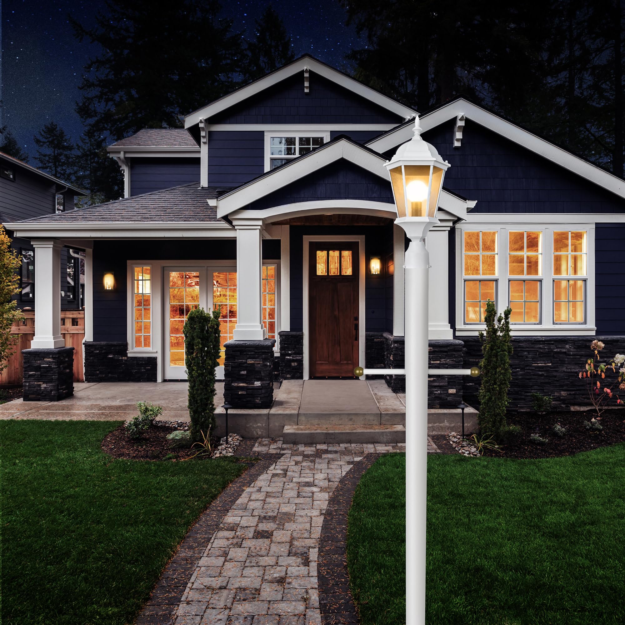 Design House 590091 Outdoor Post Light, Textured White, Aluminum, Clear Glass, for Driveways and Porches