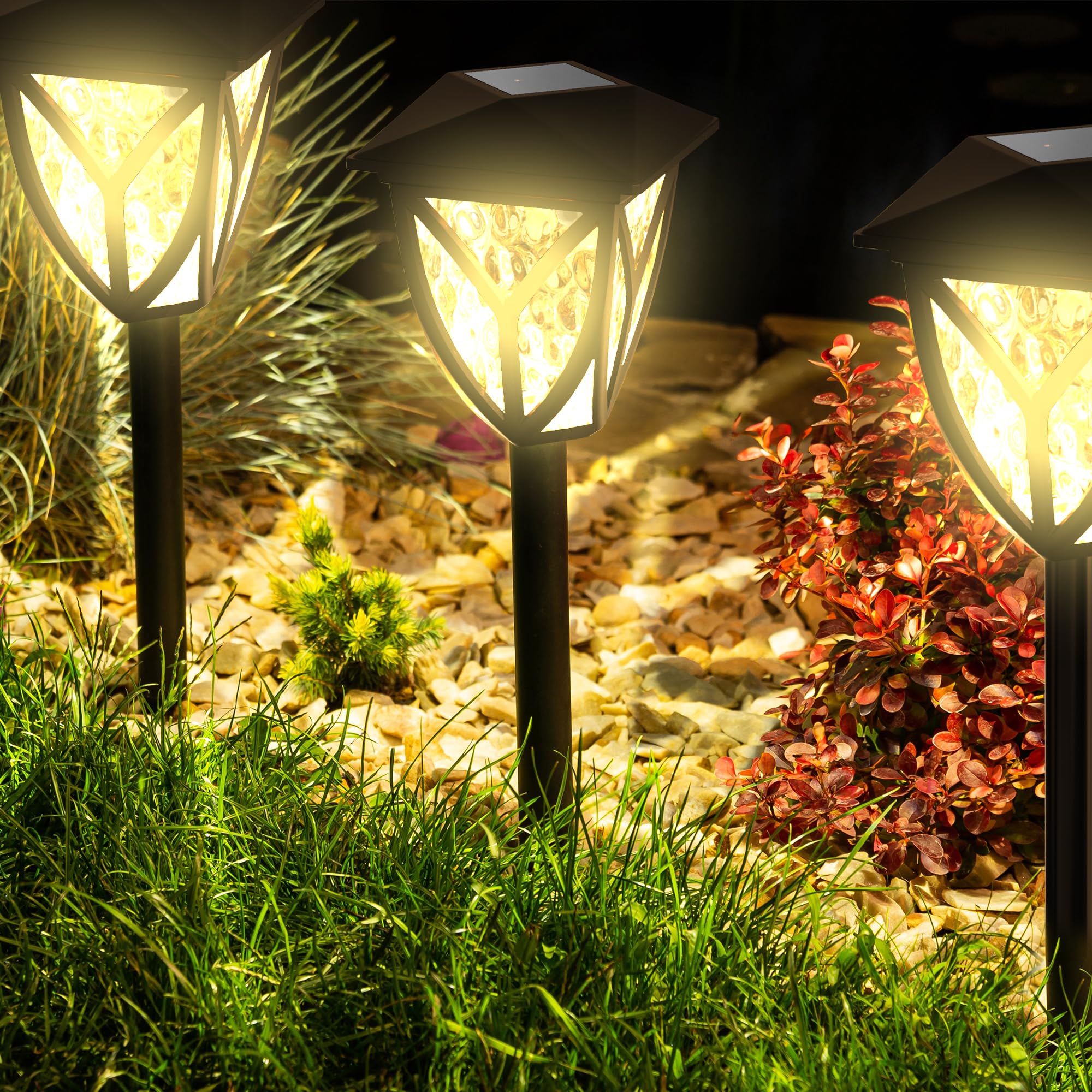 Ensenior 12-Pack Solar Lights Outdoor  16.77 3000K Led Solar Garden Lights For Pathway  Yard  Patio  Walkway  Planter  Waterproof  Energy-Efficient Landscape Lighting