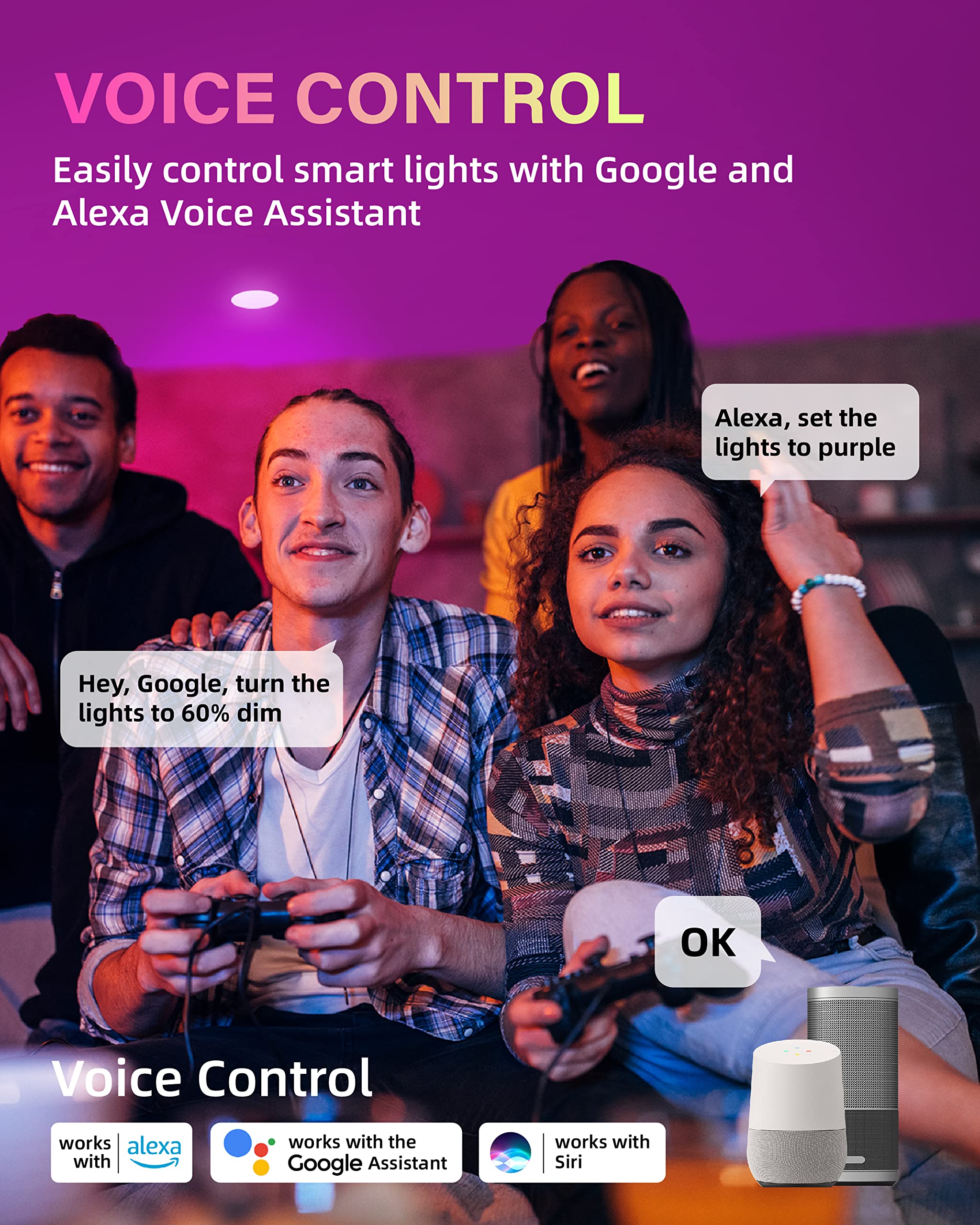 POWERASIA 4 Inch Smart Recessed Lighting - Ultra-Thin 9W LED Downlight, RGB, ETL & Energy Star Certified