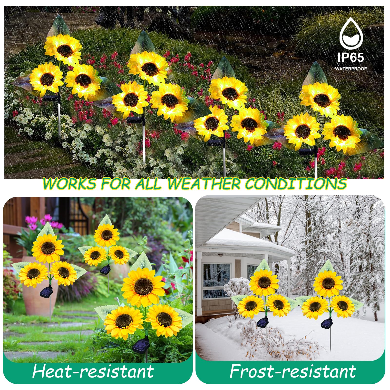 Solar Sunflower Outdoor Garden Lights  4 Pack With 12 Sunflower Waterproof Garden Decor  Gifts For Mom Grandma  Waterproof Decorative Lights For Pathways Patios And Yards Decorations
