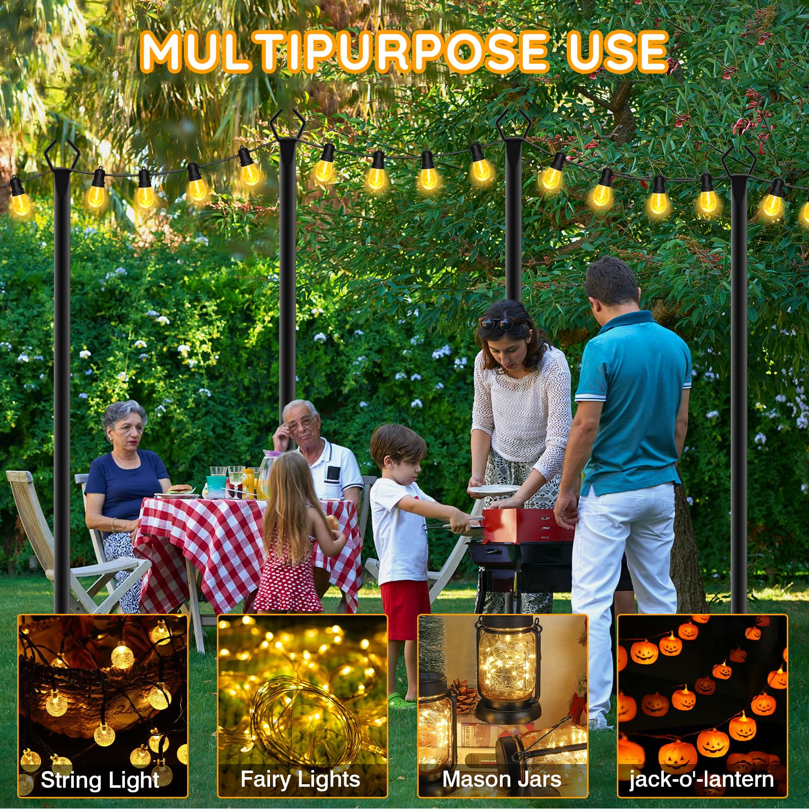 2 Pack String Light Poles,Poles For Outdoor String Lights10 Ft Metal Poles With Fork For Outdoor String Lights,Outdoor Light Pol
