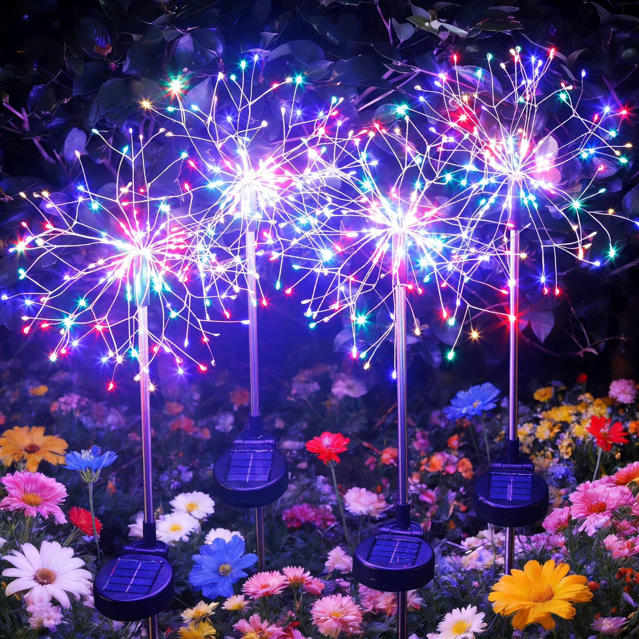 INMKALI Solar Garden Lights Outdoor Yard Decorations, 4 Pack 150Leds Pathway Light, Fairy Firework Stake Lights for Garden, Pati