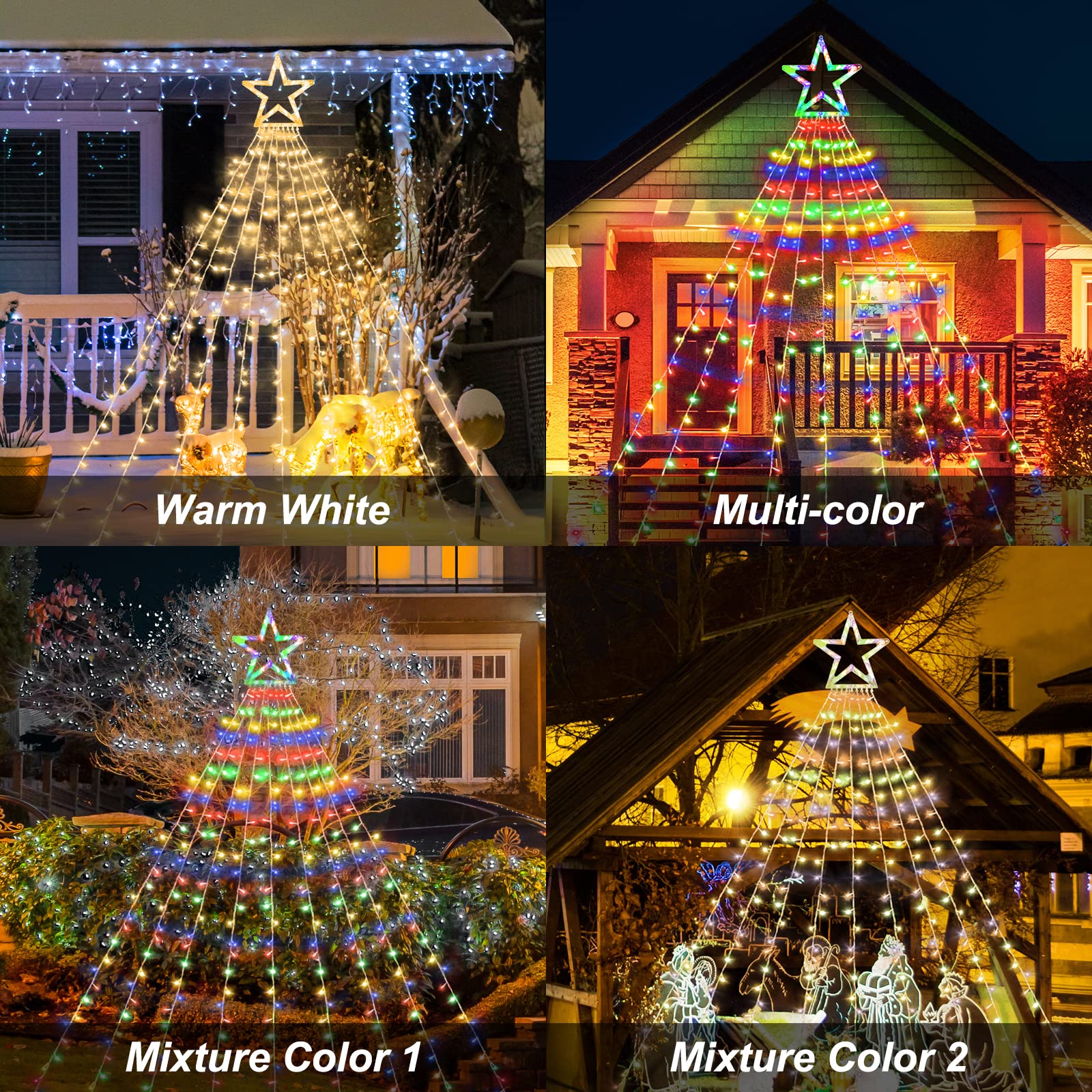 Xunxmas Christmas String Lights Outdoor Decoration 317 Led Star Fairy String Lights 11 Modes & Waterproof For Party Wedding Pati