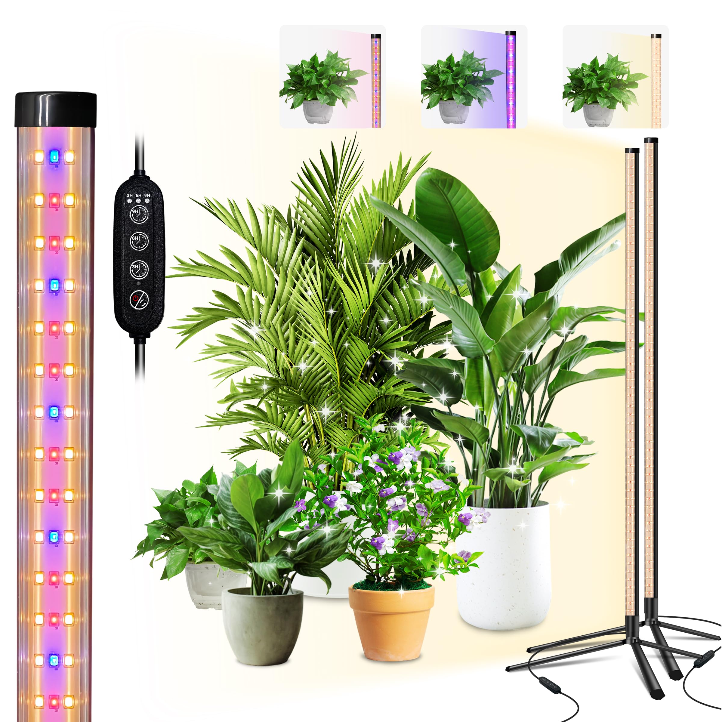 UPONELED Standing Grow Light for Indoor Plants with Timer 42W Full Spectrum Vertical Grow Lights for Indoor Plants 4FT T8 243LED Plant Lights for Indoor Growing with On/Off Timer Function  2 Pack