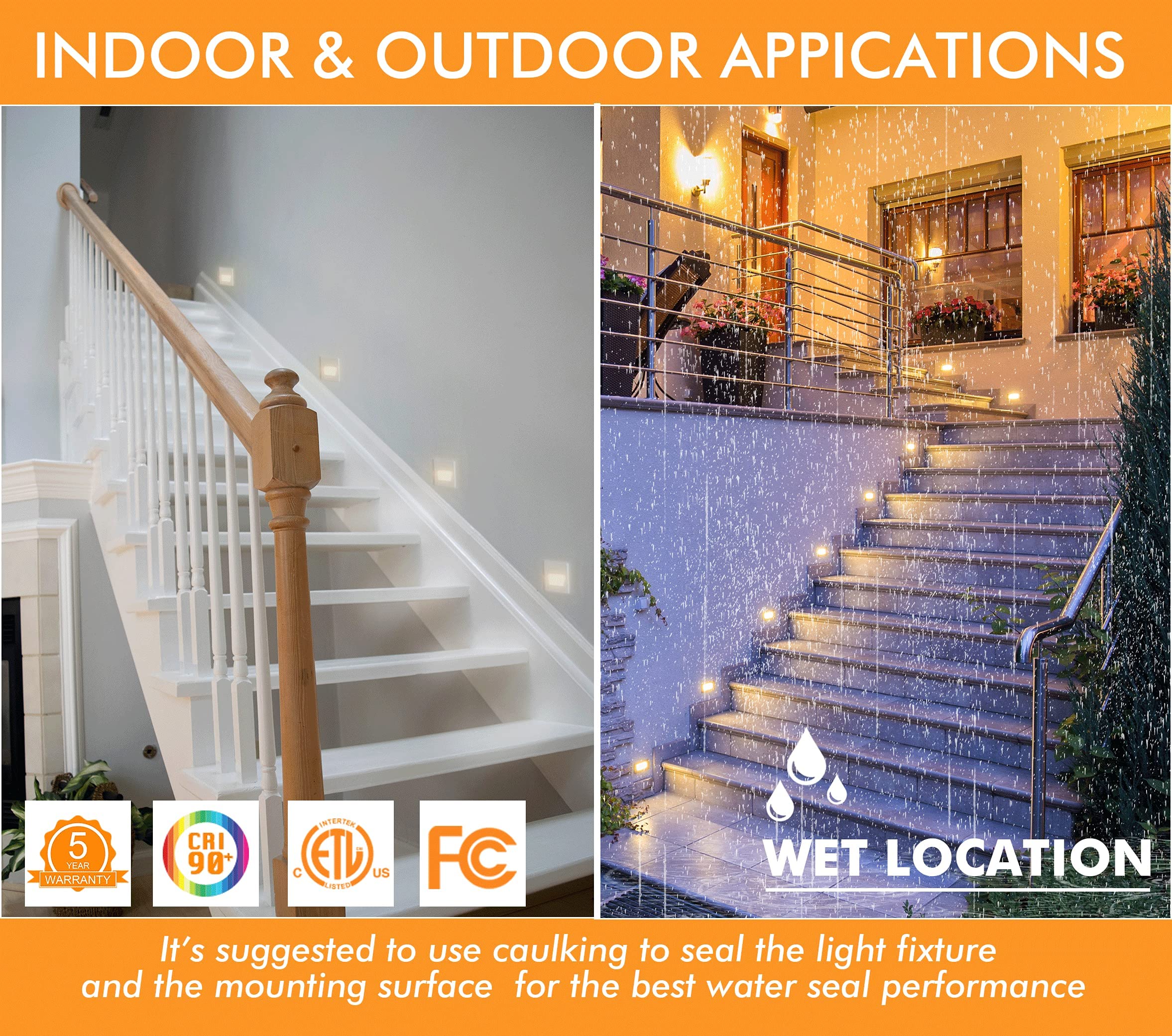 CLOUDY BAY Dimmable LED Step Lights 3000K/4000K/5000K, 3W 100lm, 4.75 Inch, Aluminum, White, Model