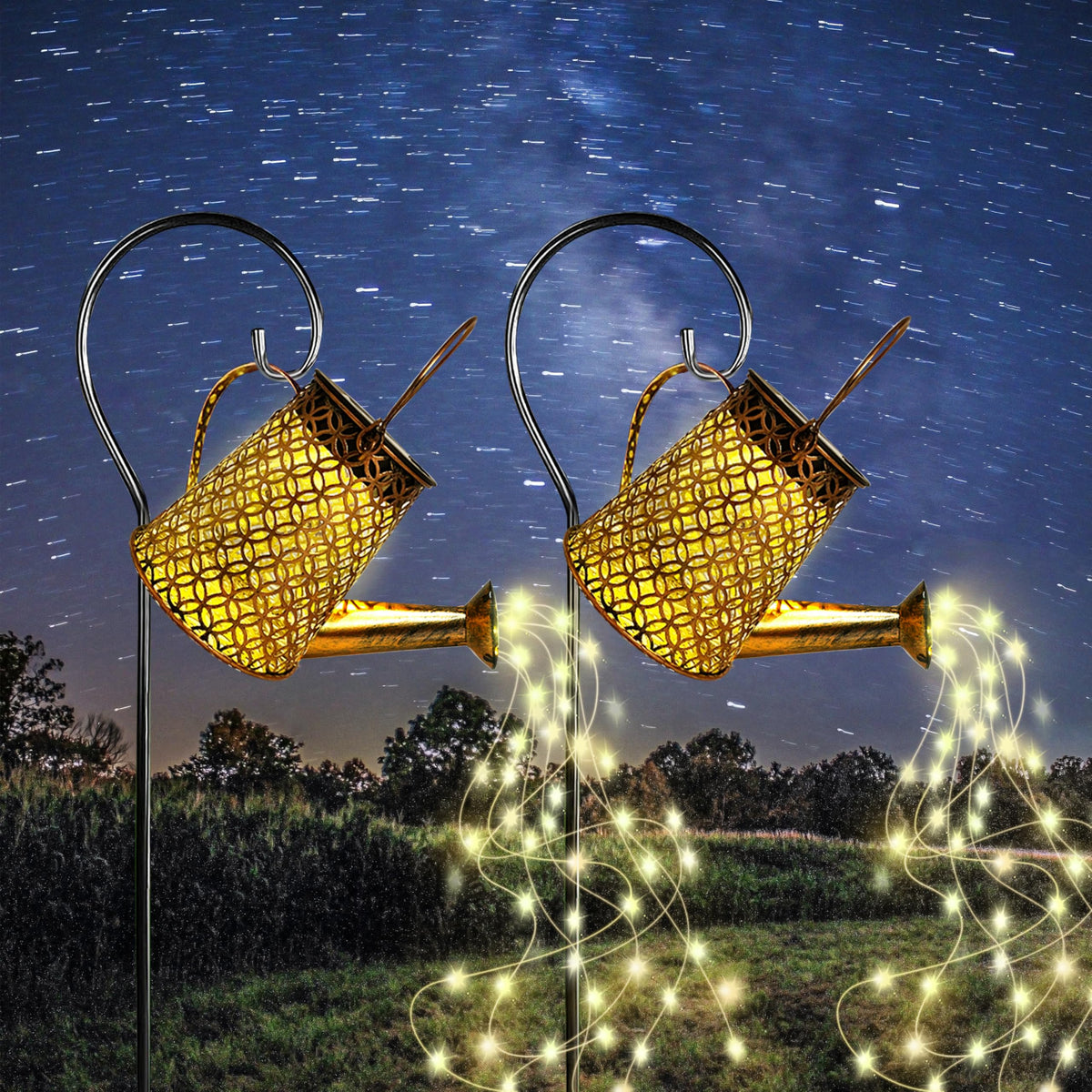 2 Pack Solar Garden Watering Can Lights,Solar Waterfall Cascading Lights,Garden Decor for Outside,Solar Outdoor Light Hanging La