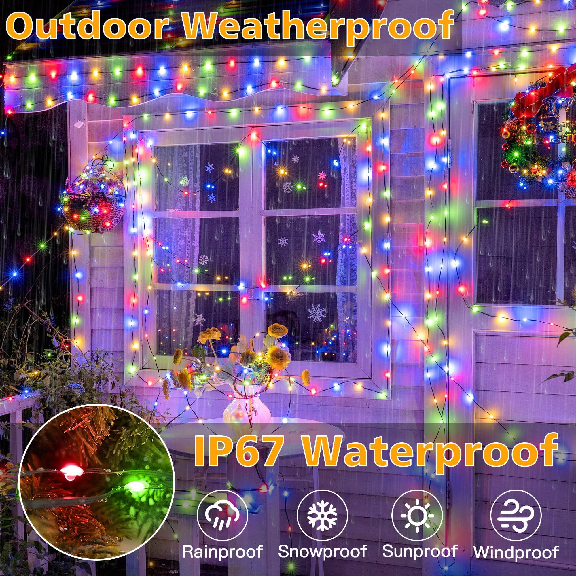 Ollny 198 FT 600 LED Multicolor Waterproof Christmas Lights with Remote Timer, 8 Modes for Indoor/Outdoor Xmas Decorations