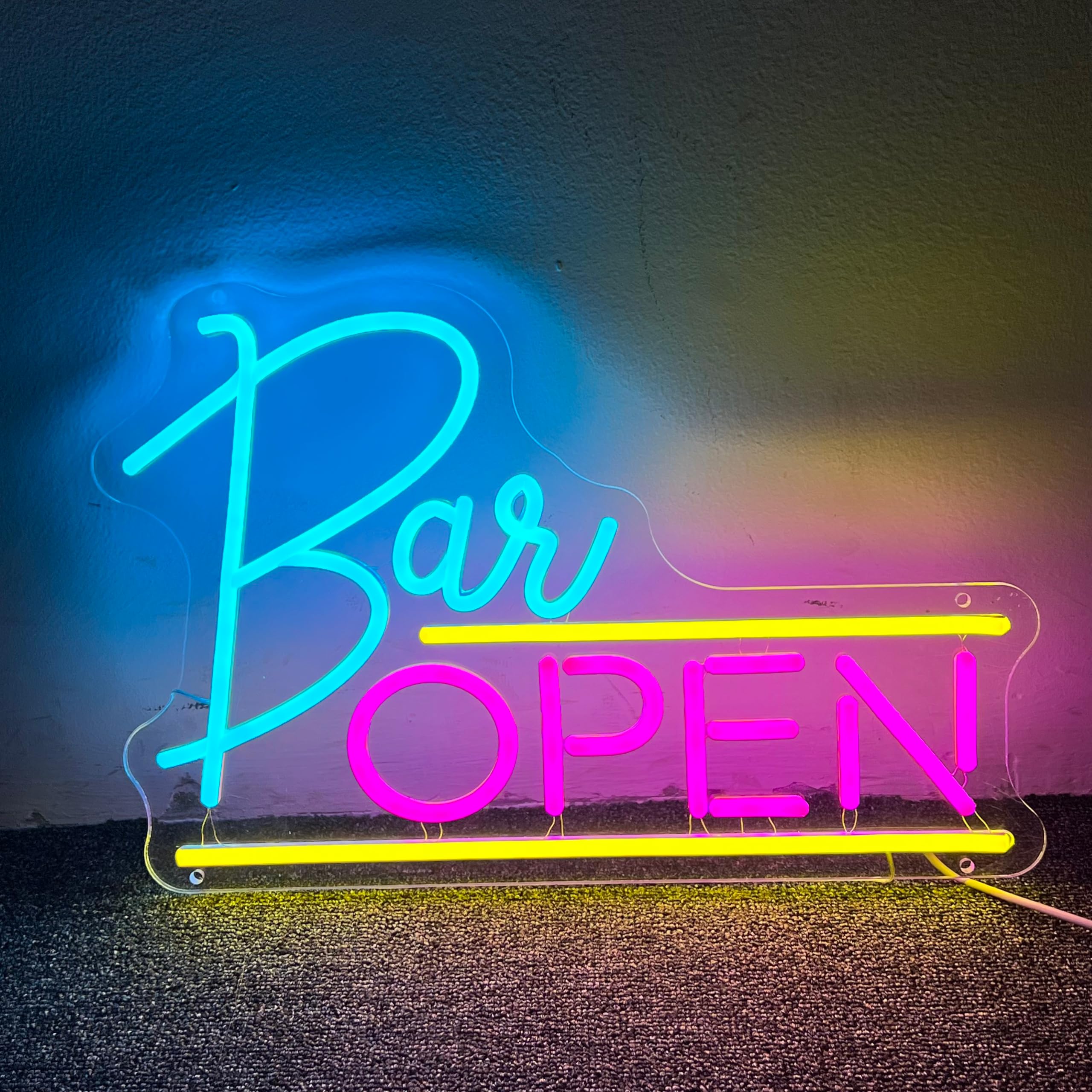 NEONGRAND Open Bar Neon Sign Light, Acrylic, 16x10.7in , Pink and Ice Blue