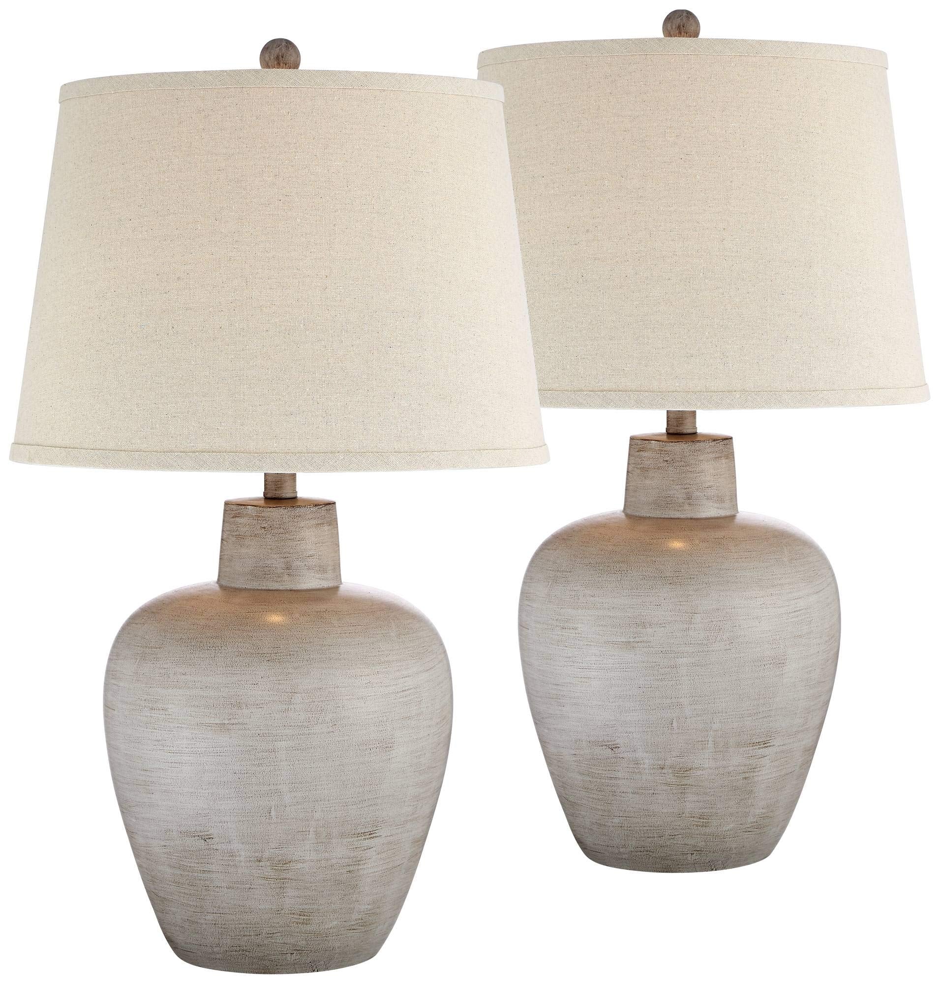 Regency Hill Table Lamps Set of 2 27in Rustic Country Cottage Gray Terra Cotta Resin Drum Shade for Living Room Bedroom Model 69H77