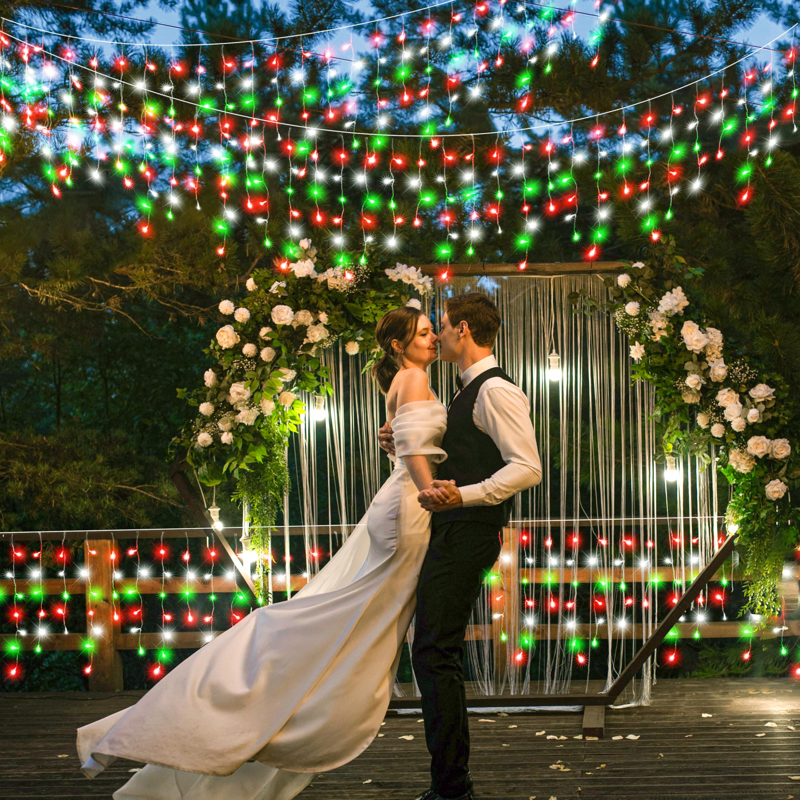 66Ft Icicle Lights For Outside  Red White And Green Christmas Lights Outdoor Indoor  640 Led Twinkle String Light With 120 Drops  Clear Wire Connectable Timer For Thanksgiving Room Home Wall Bedroom