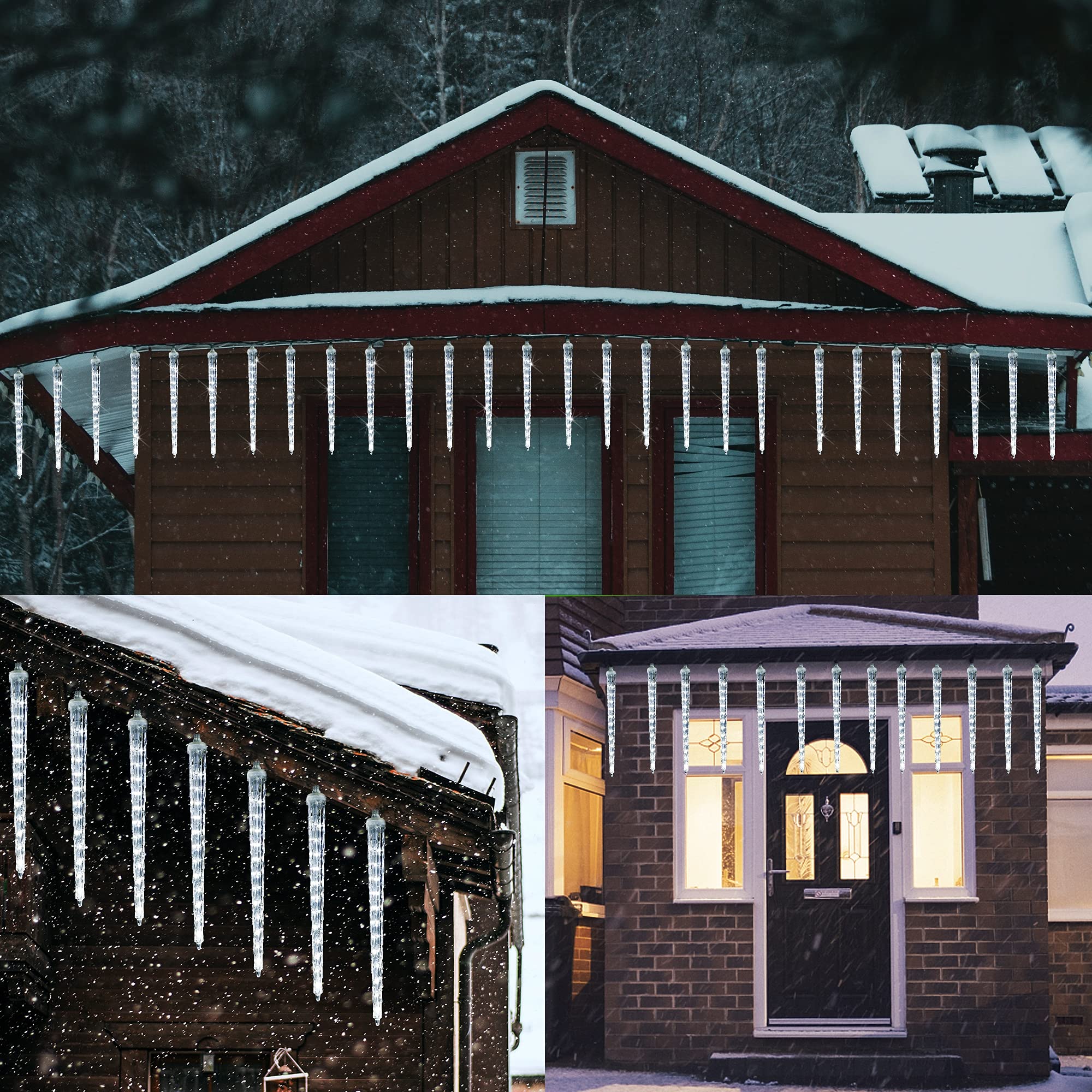 Waterglide Meteor Shower Lights, 12'' Outdoor Icicle Christmas Lights 8 Icicles 192 Smd Led Crystal Ice Falling Lights, Connecta