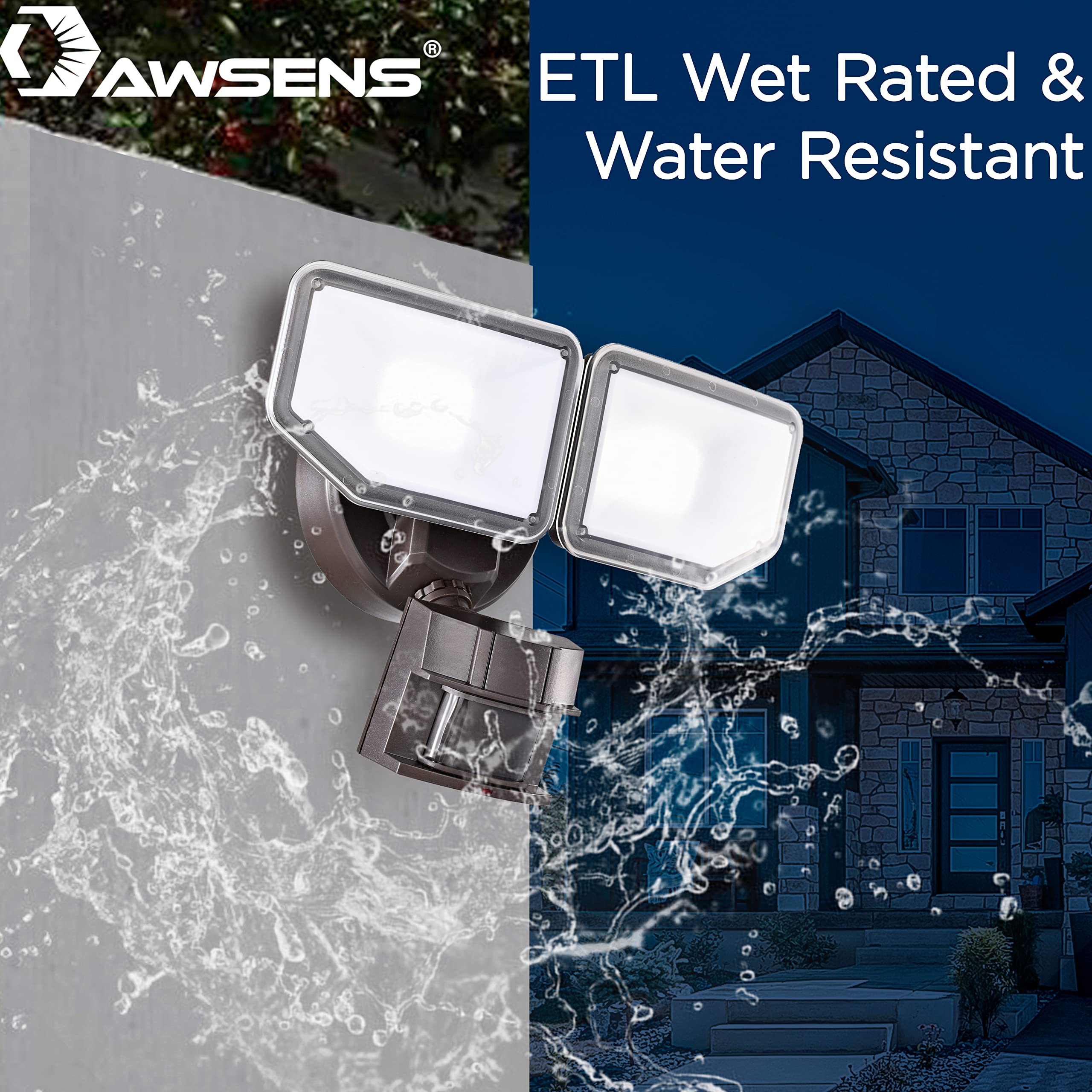 Awsens 40W Led Security Lights, Motion Sensor, 4000 Lm, 180° Outdoor Flood Light, Bronze