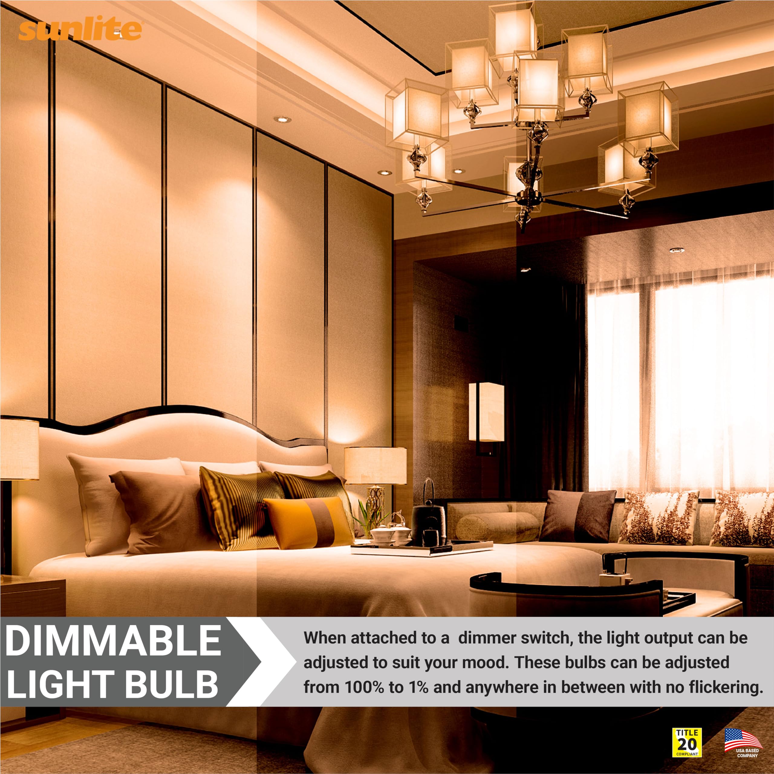 Sunlite Flame Tip Chandelier Light Bulbs, E12 Candelabra Base, 120V, Dimmable, 2600K Warm White, Glass, 1 Pack